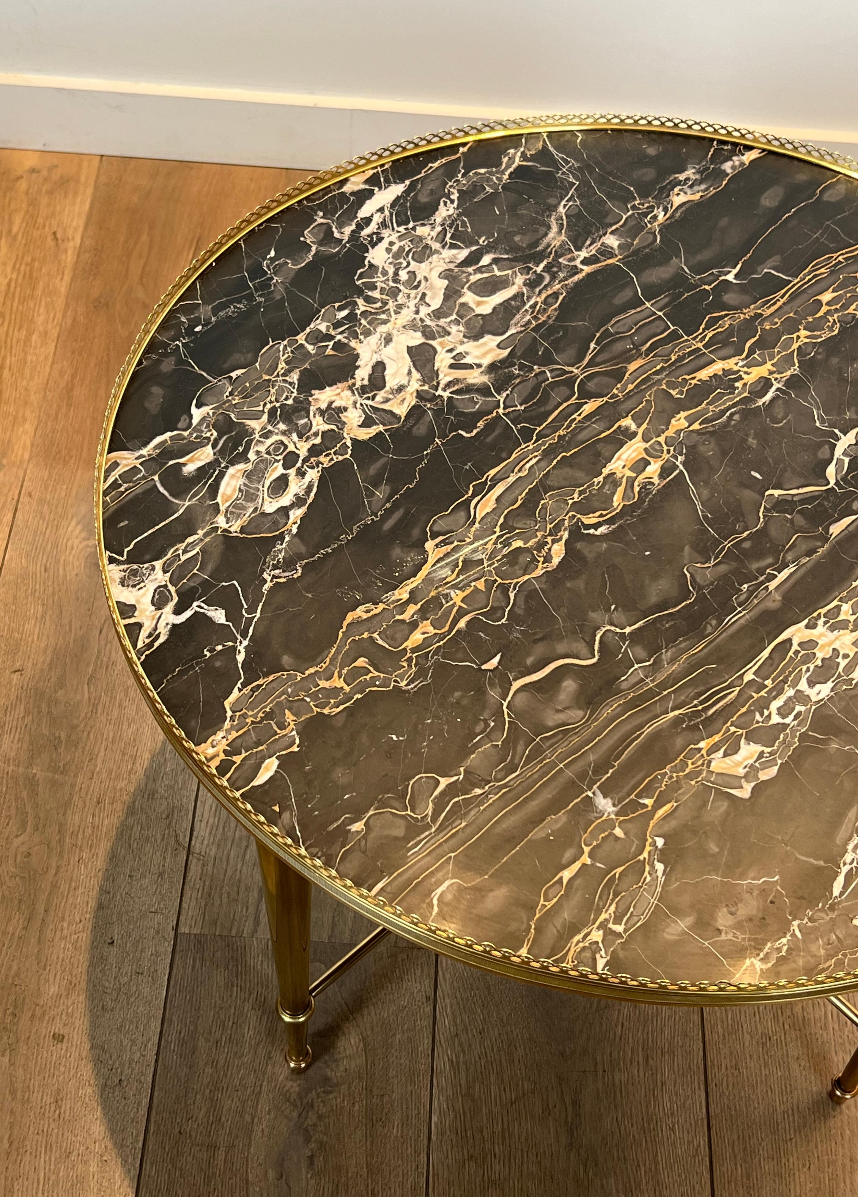 Mid-20th Century Brass Round Coffee Table with Marble Top by Maison Ramsay For Sale