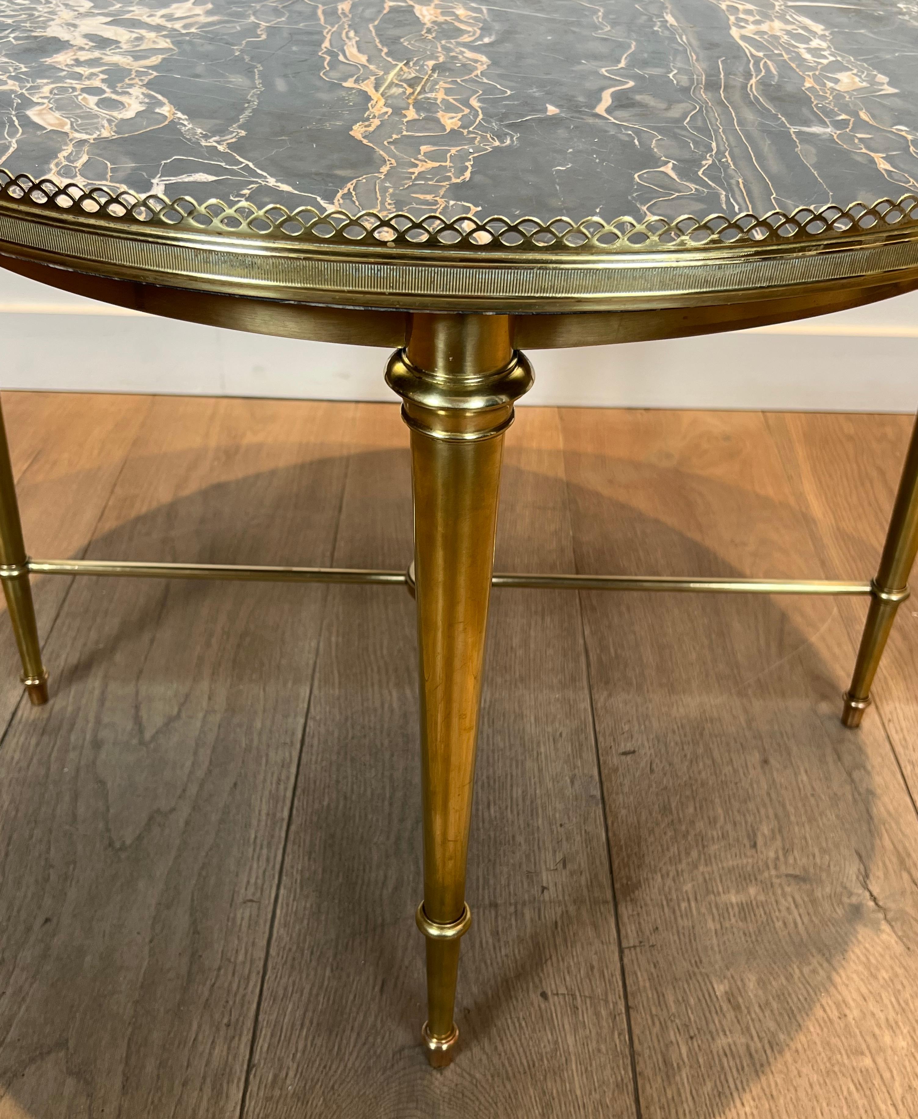 Brass Round Coffee Table with Marble Top by Maison Ramsay For Sale 1