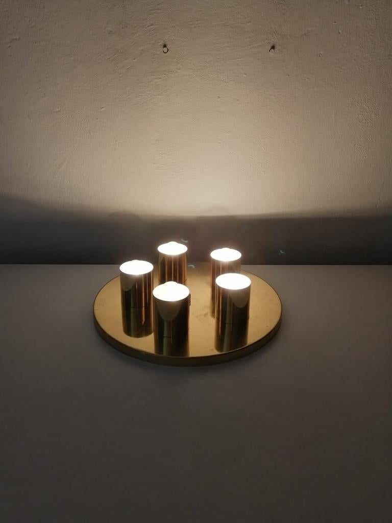 Mid-20th Century Brass Round Minimalist 5 Socket Ceiling Lamp by Beisl Leuchte, 1960s Germany For Sale