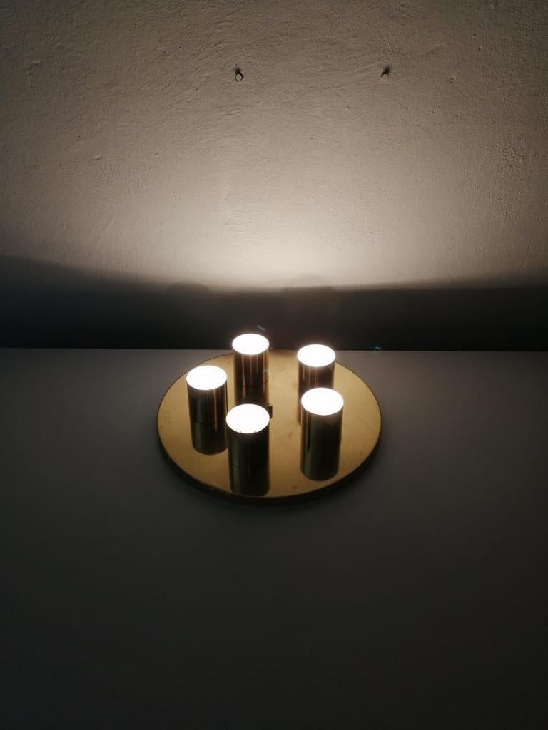 Brass Round Minimalist 5 Socket Ceiling Lamp by Beisl Leuchte, 1960s Germany For Sale 2