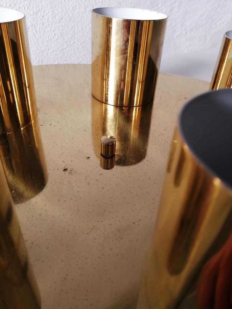 Brass Round Minimalist 5 Socket Ceiling Lamp by Beisl Leuchte, 1960s Germany For Sale 4