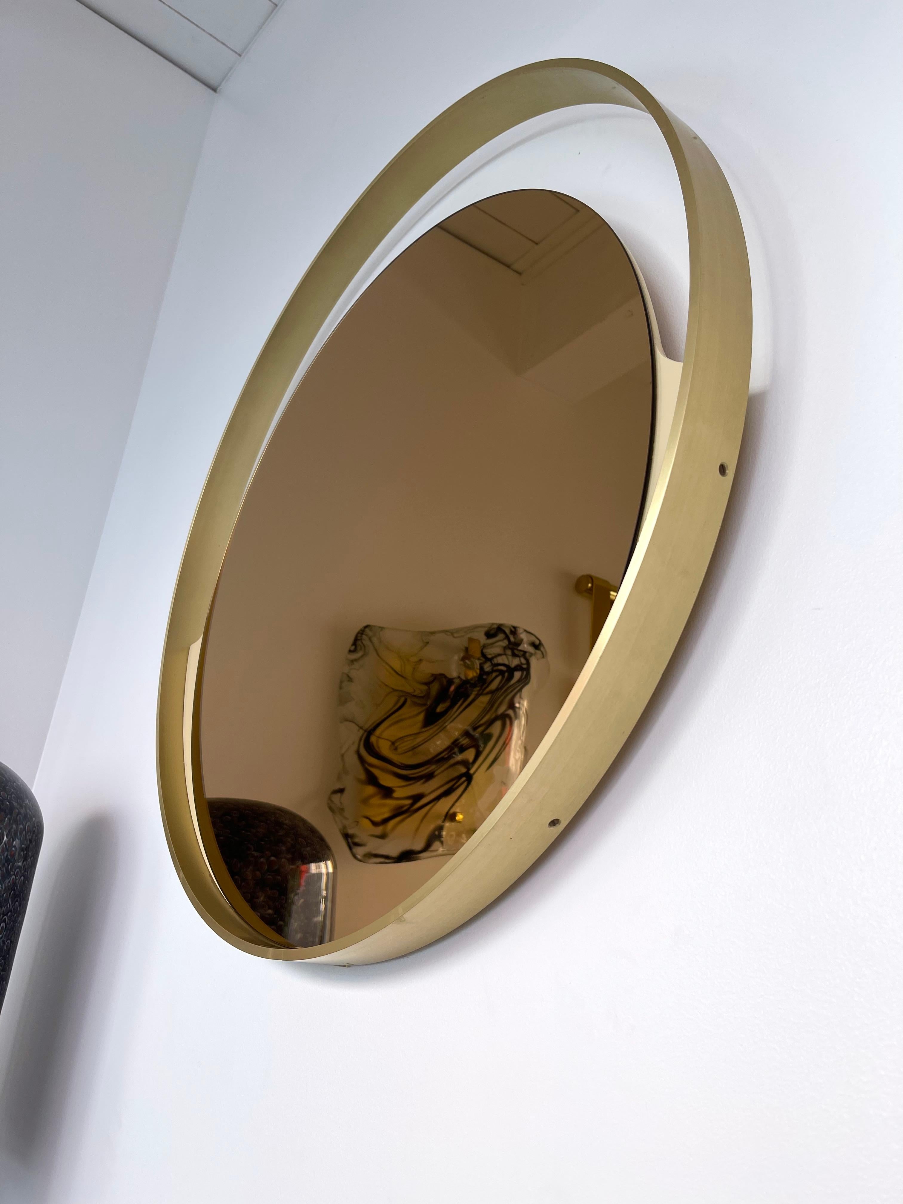 Brass Round Mirror Gold Tinted Glass by Modernindustria, Italy, 1970s For Sale 3