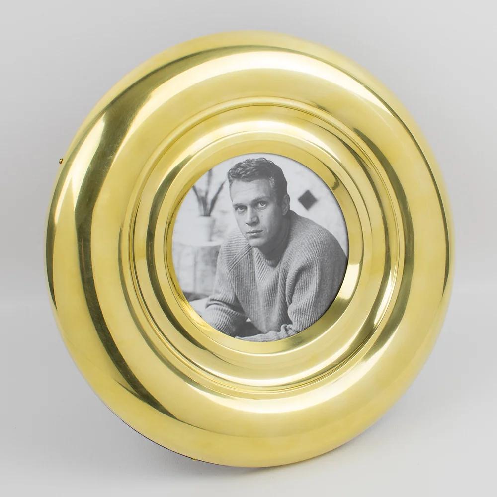 Mid-Century Modern Brass Round Picture Frame, Italy 1970s