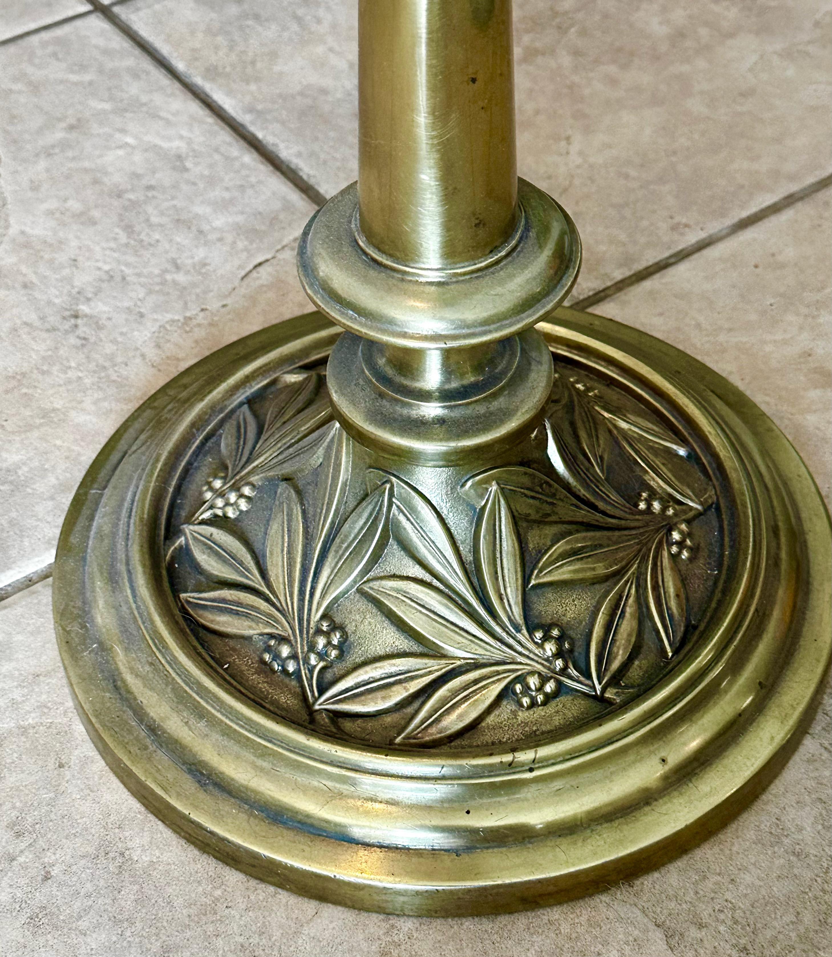 Brass Embossed Leaf Round Side End Table For Sale 6