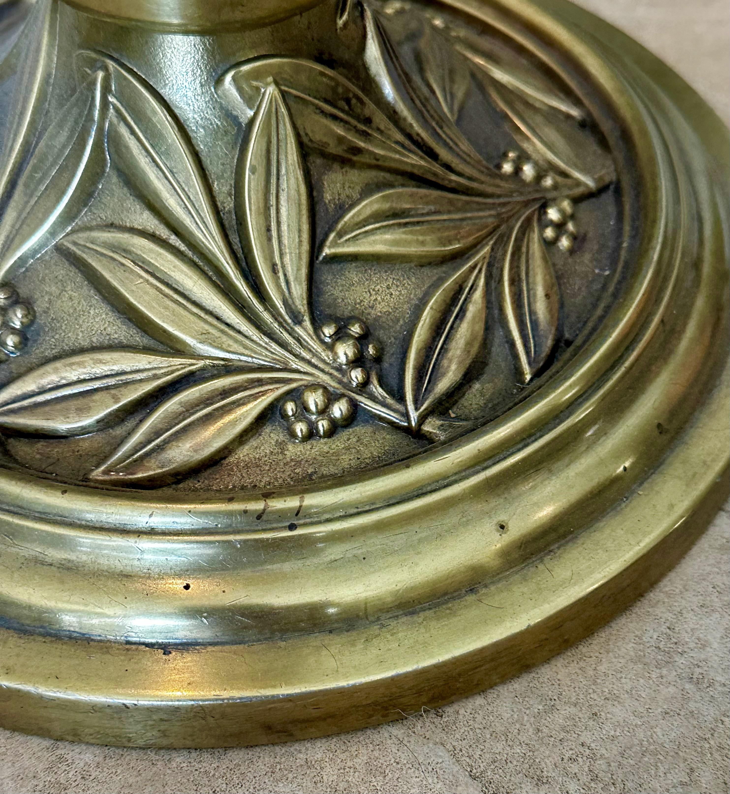 Brass Embossed Leaf Round Side End Table For Sale 8