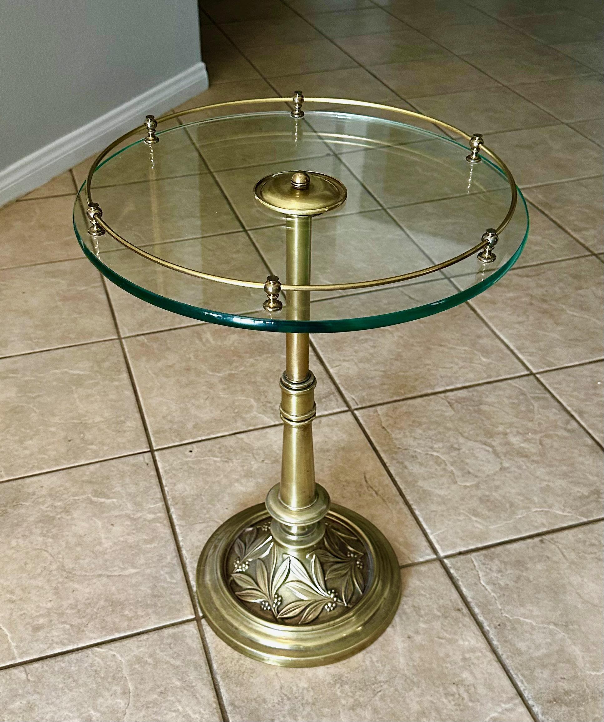 Brass Embossed Leaf Round Side End Table For Sale 10