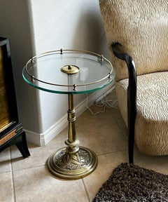 Brass Embossed Leaf Round Side End Table