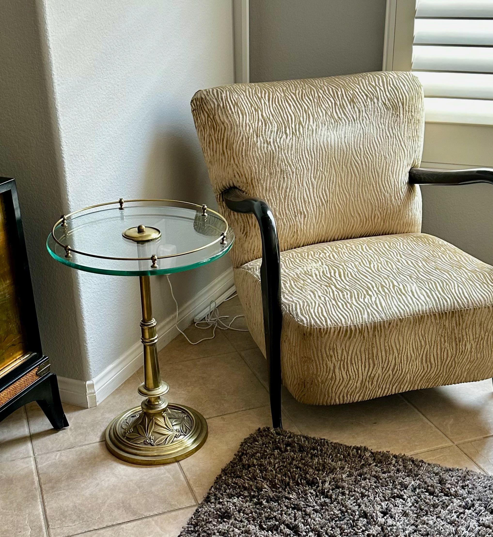 North American Brass Embossed Leaf Round Side End Table For Sale