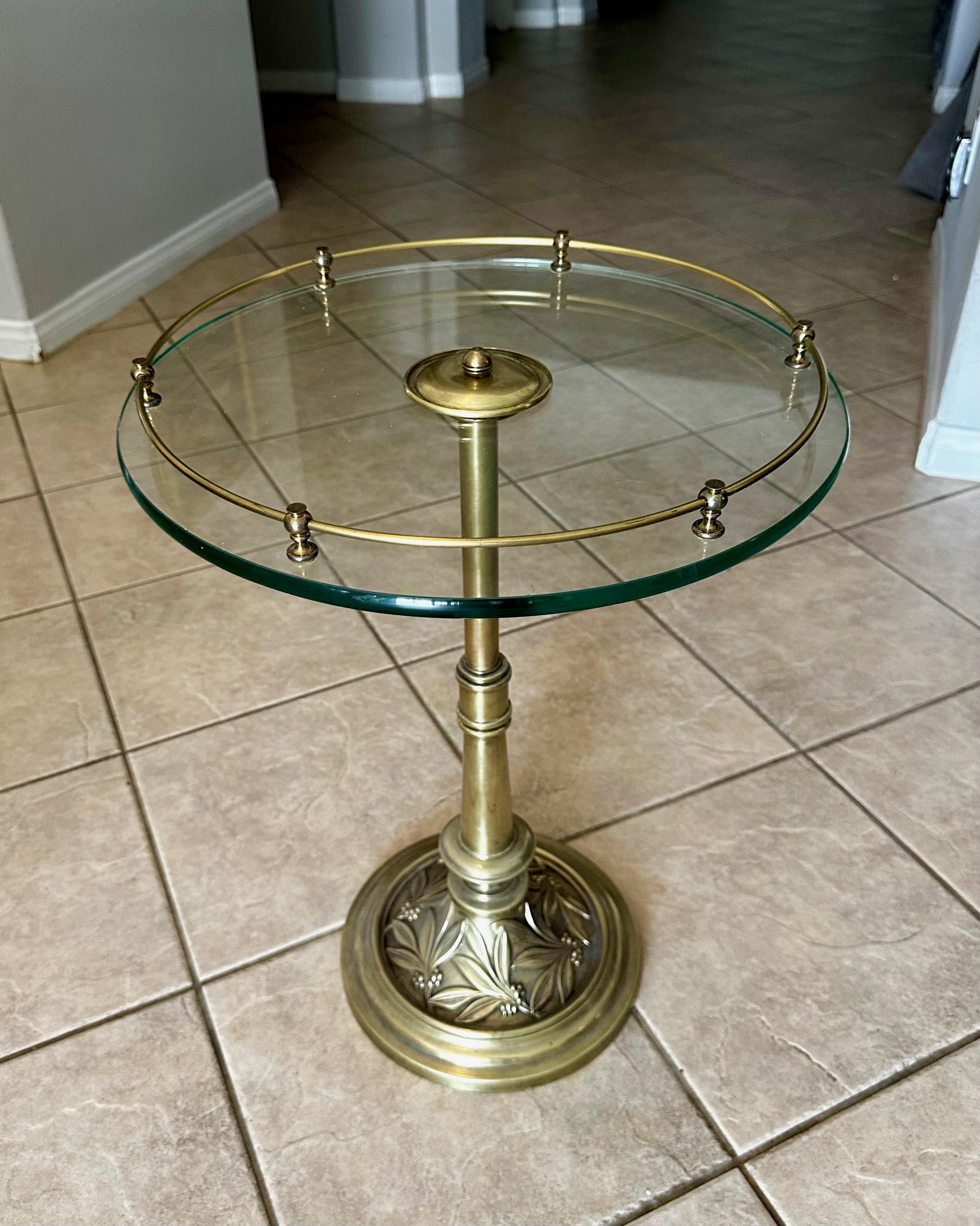 Brass Embossed Leaf Round Side End Table For Sale 1