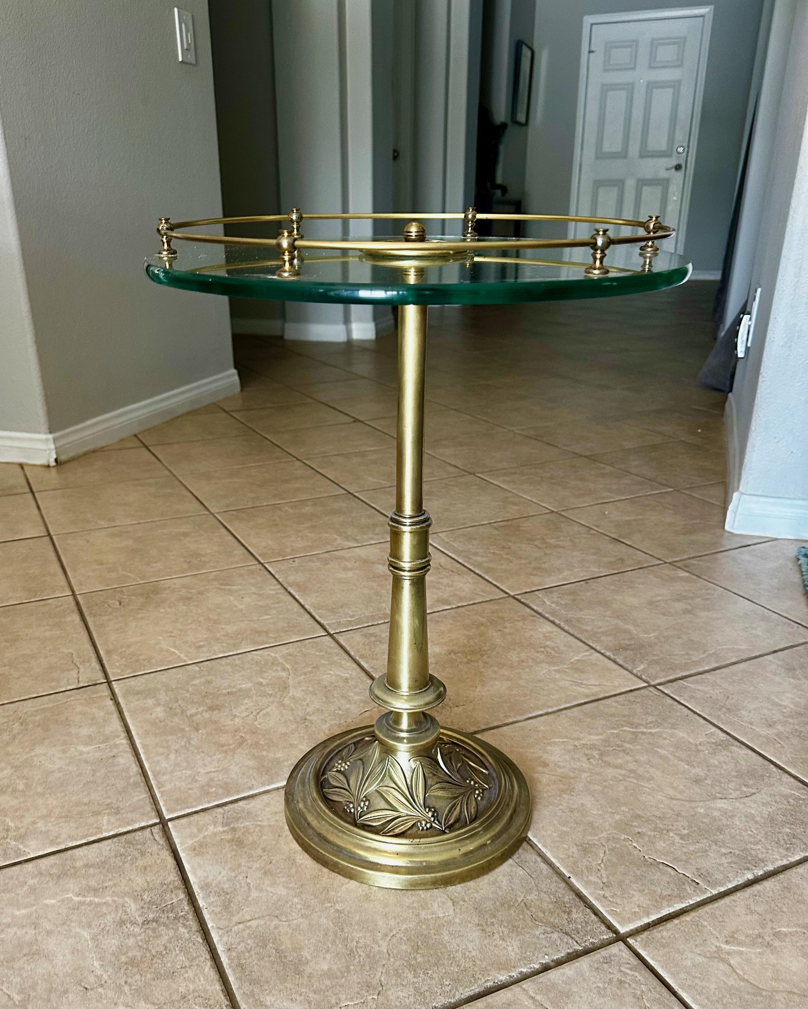 Brass Embossed Leaf Round Side End Table For Sale 2
