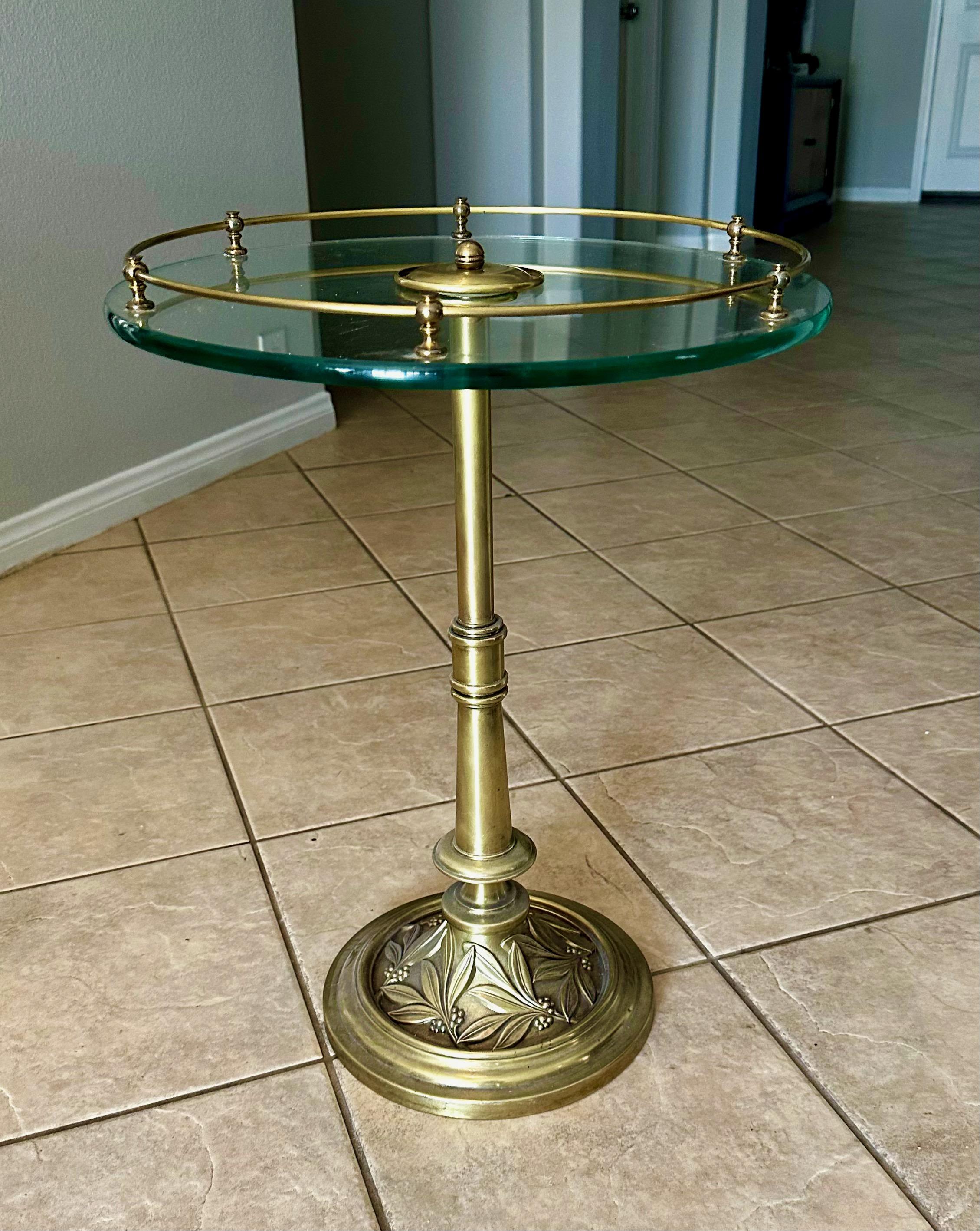 Brass Embossed Leaf Round Side End Table For Sale 3