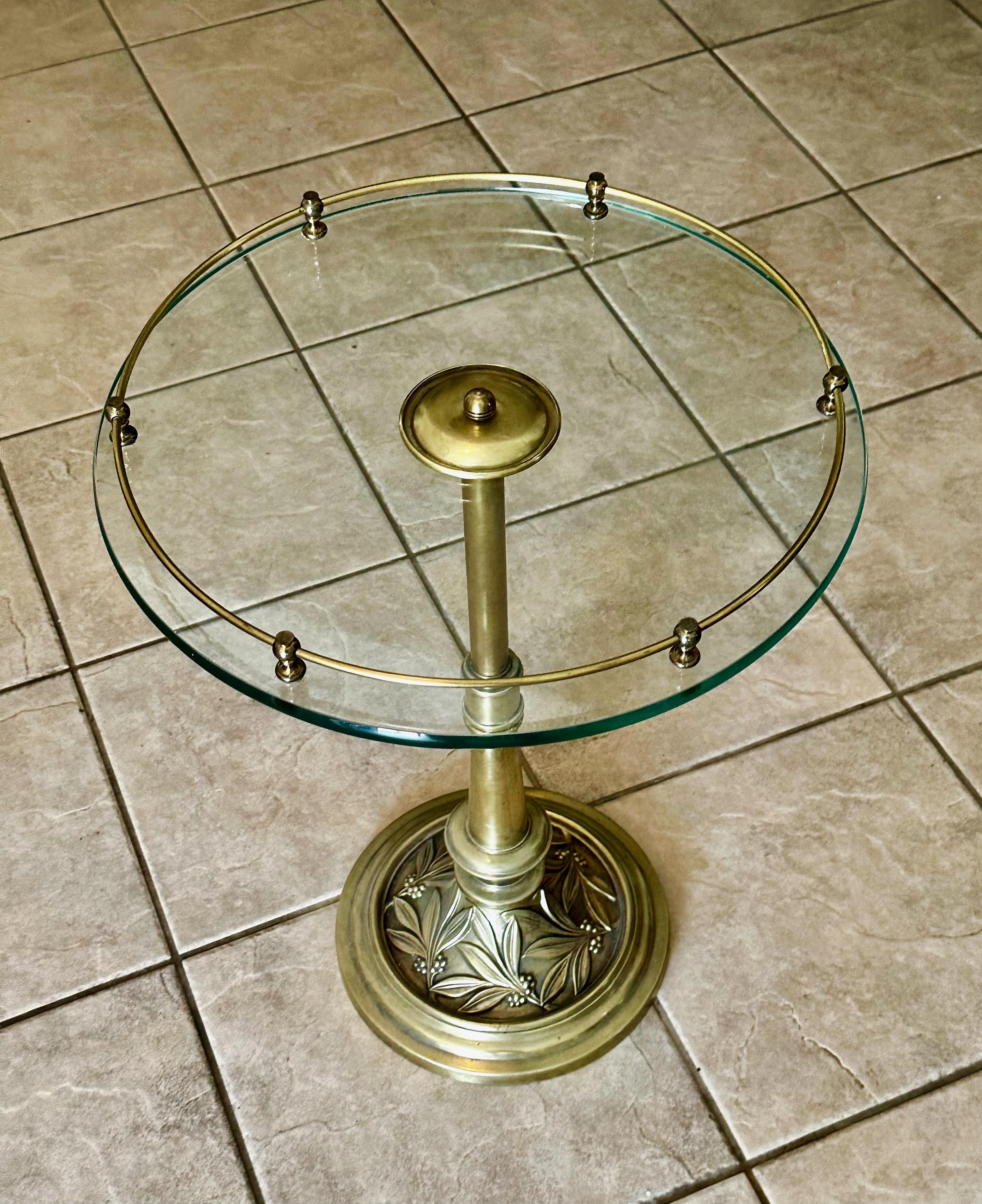 Brass Embossed Leaf Round Side End Table For Sale 4