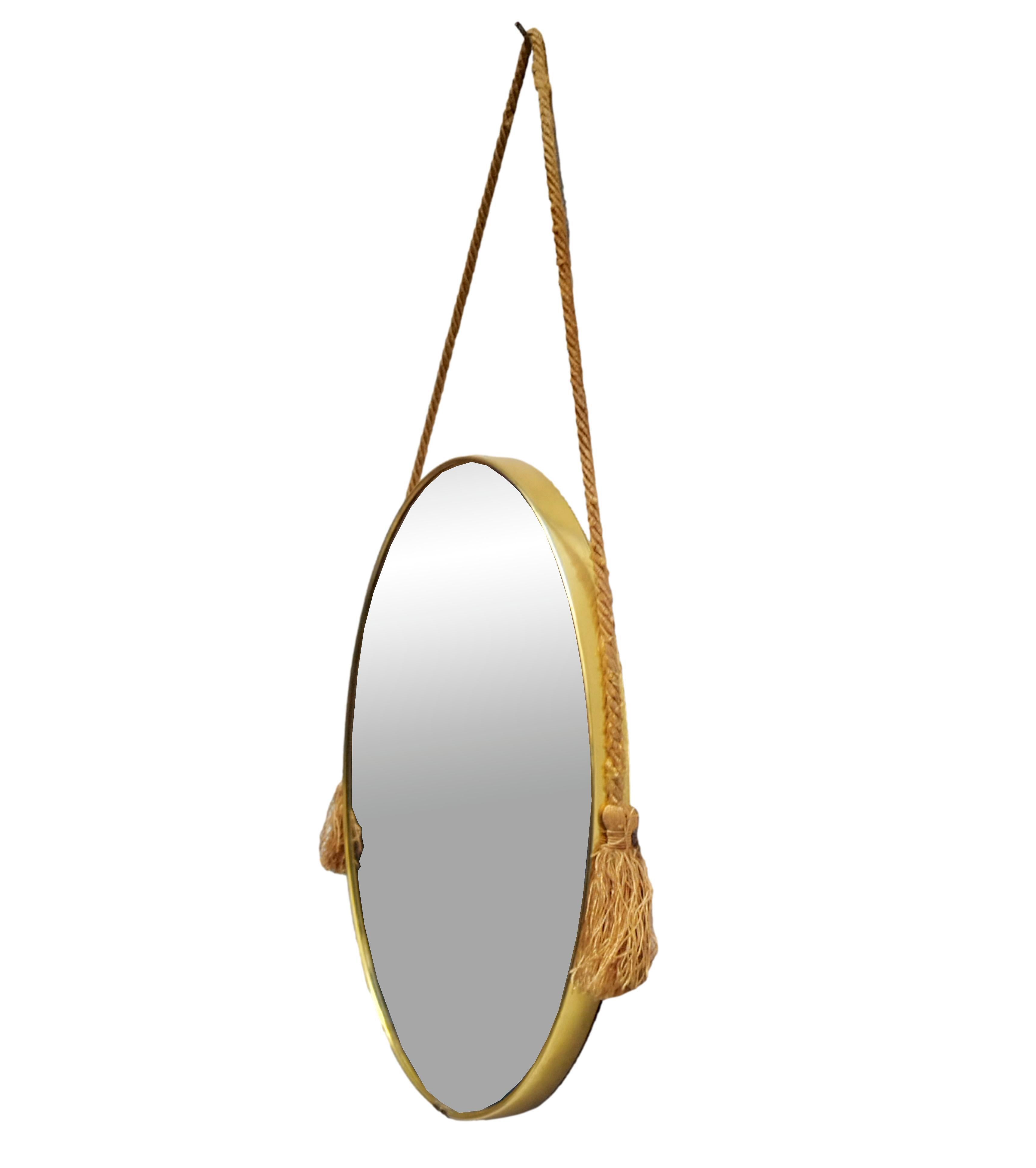 Mid-Century Modern Brass Round Wall Mirror, Italy 1950s For Sale