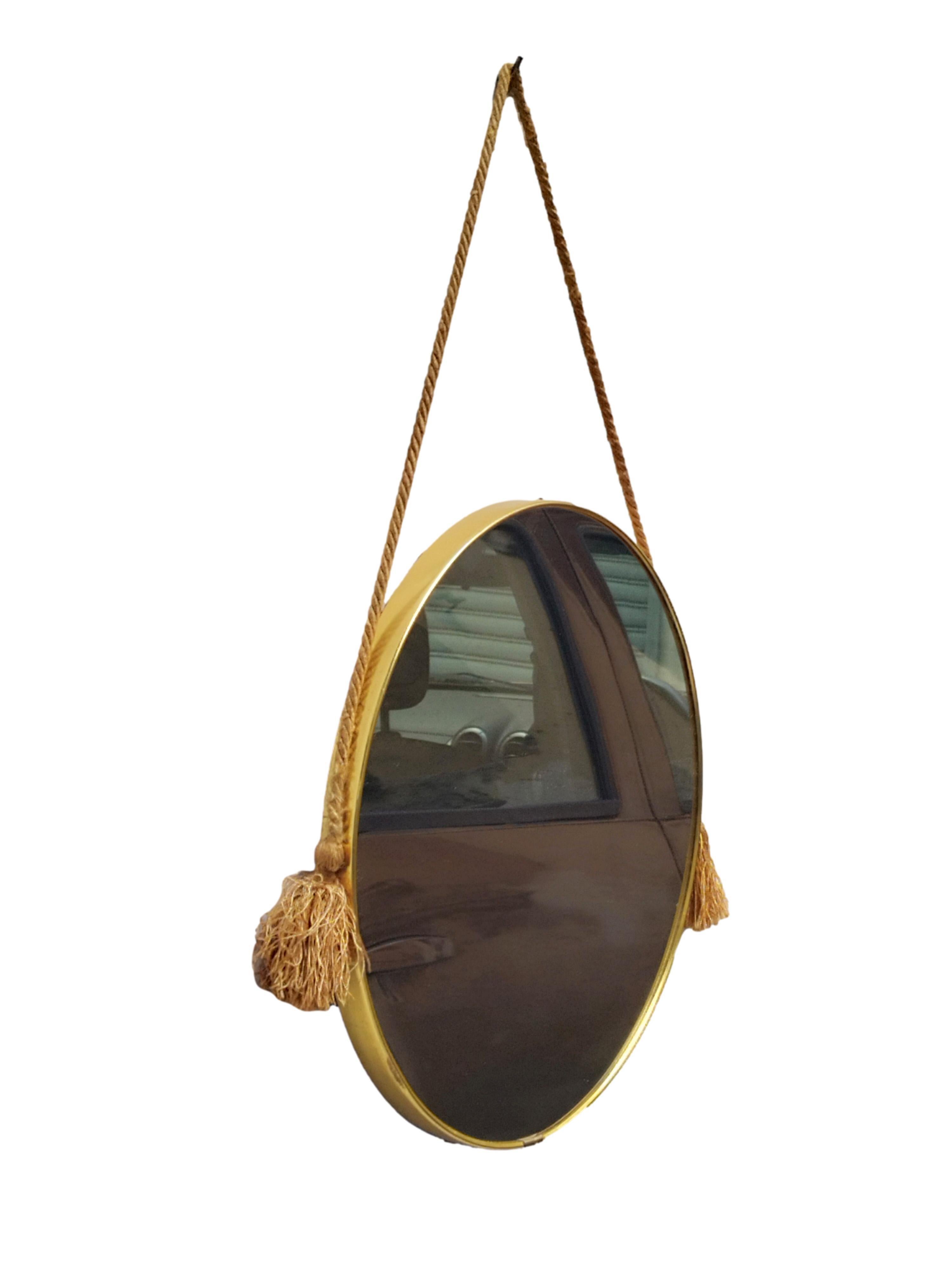 Italian Brass Round Wall Mirror, Italy 1950s For Sale