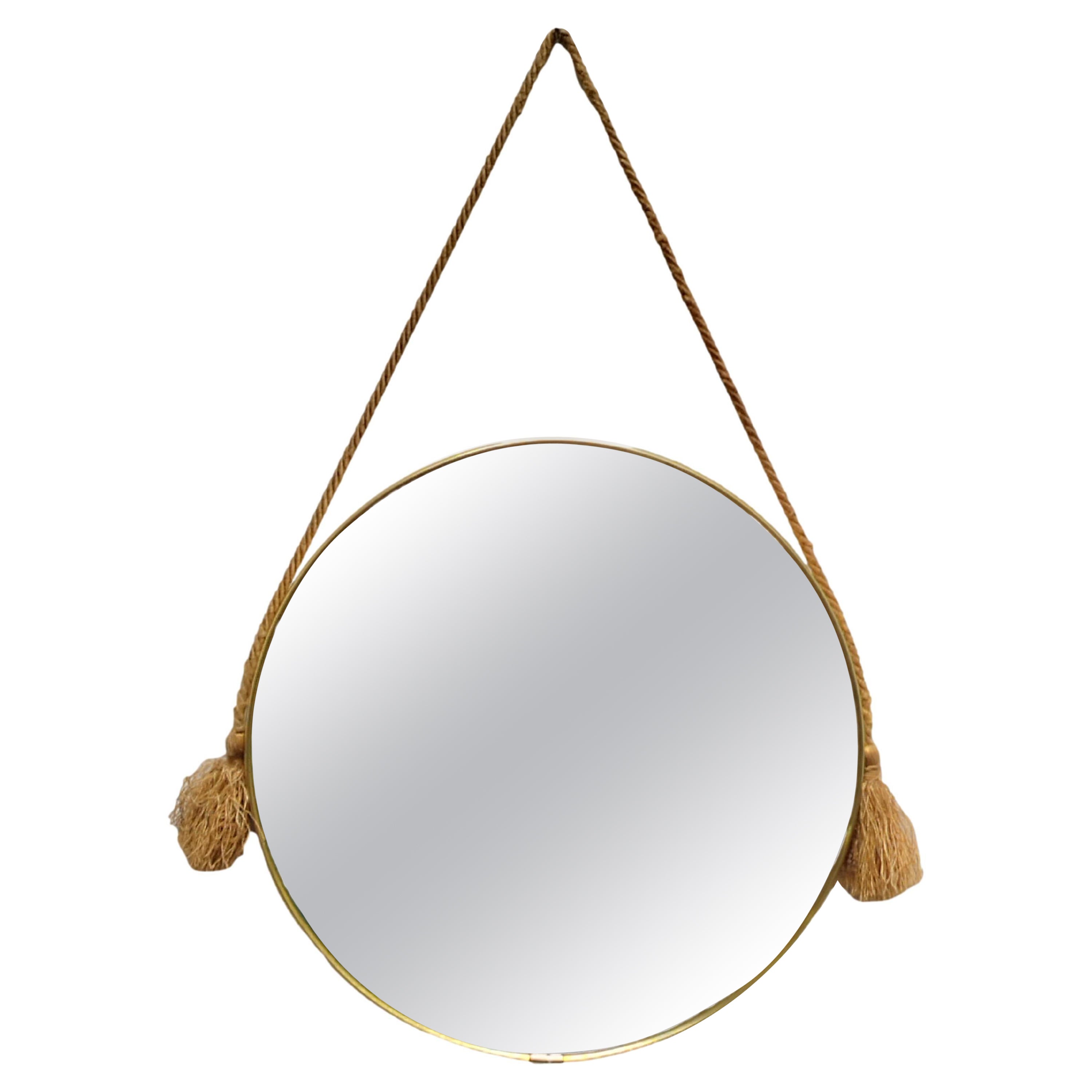 Brass Round Wall Mirror, Italy 1950s