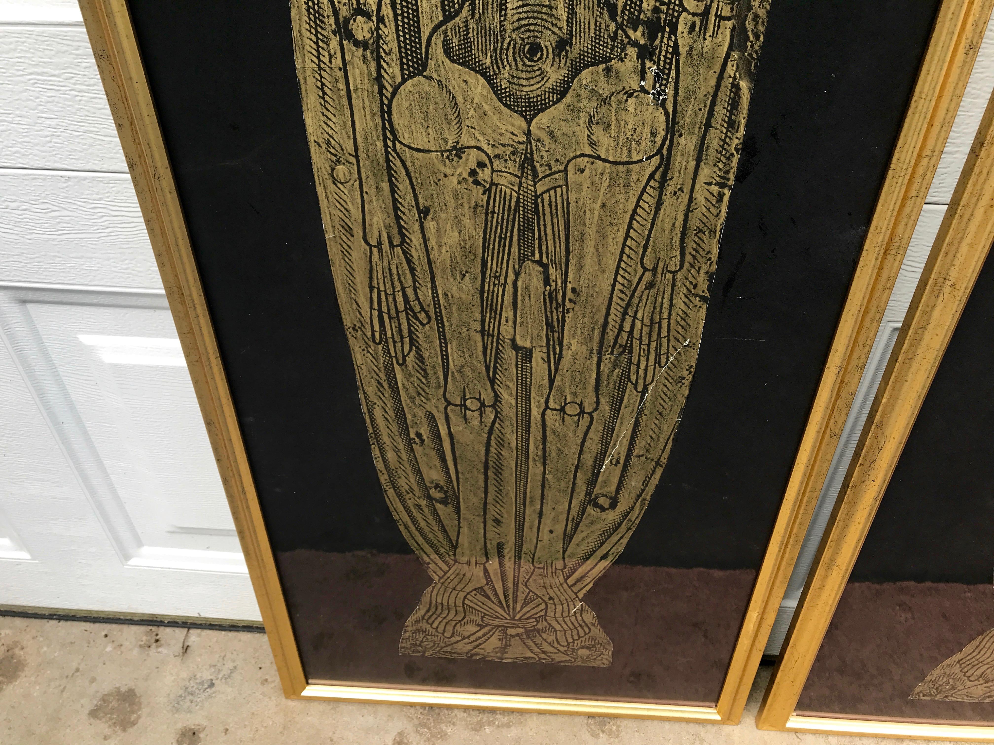 English Brass Rubbings of Skeletons from Museum in Frames, Leeds, England 'Pair' For Sale