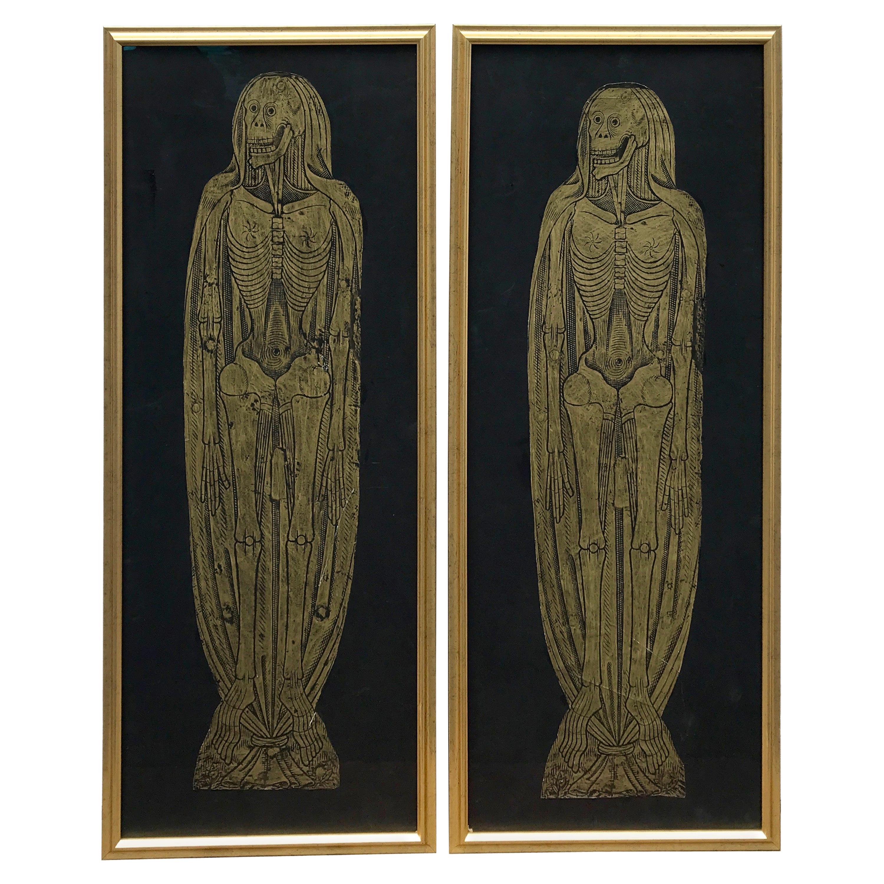 Brass Rubbings of Skeletons from Museum in Frames, Leeds, England 'Pair' For Sale