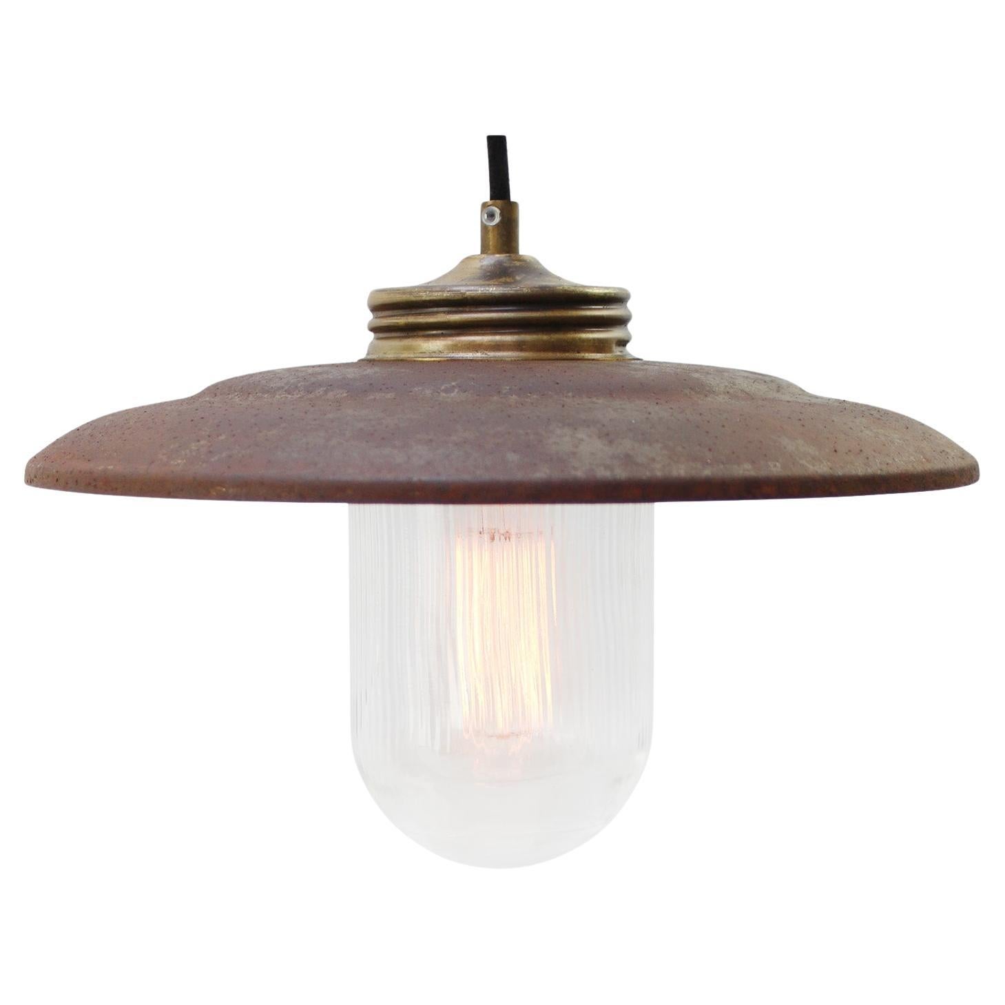 Brass Rust Iron Vintage Clear Striped Glass Pendant Lights