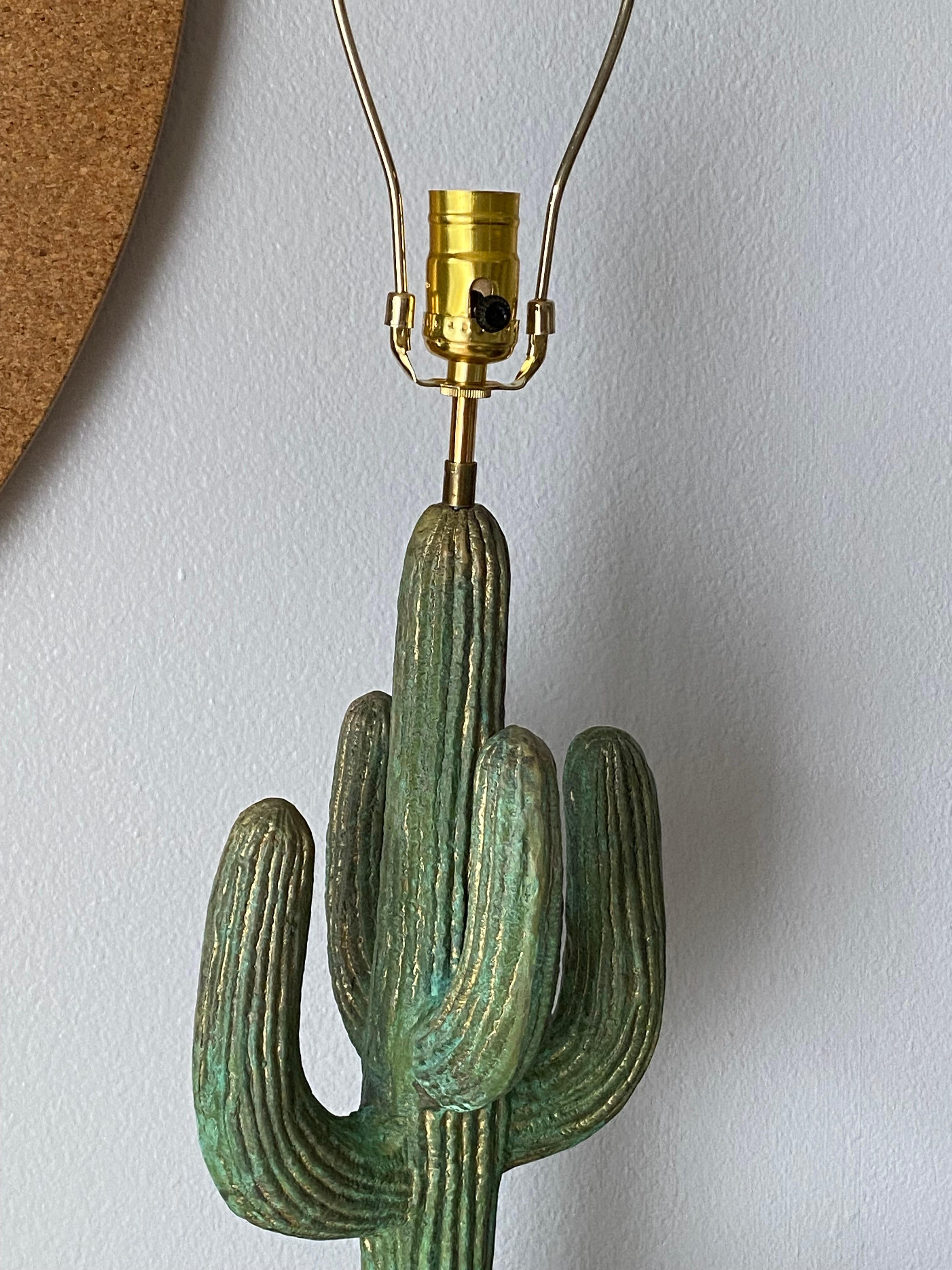 Brass Saguaro Cactus Lamp In Good Condition For Sale In North Hollywood, CA
