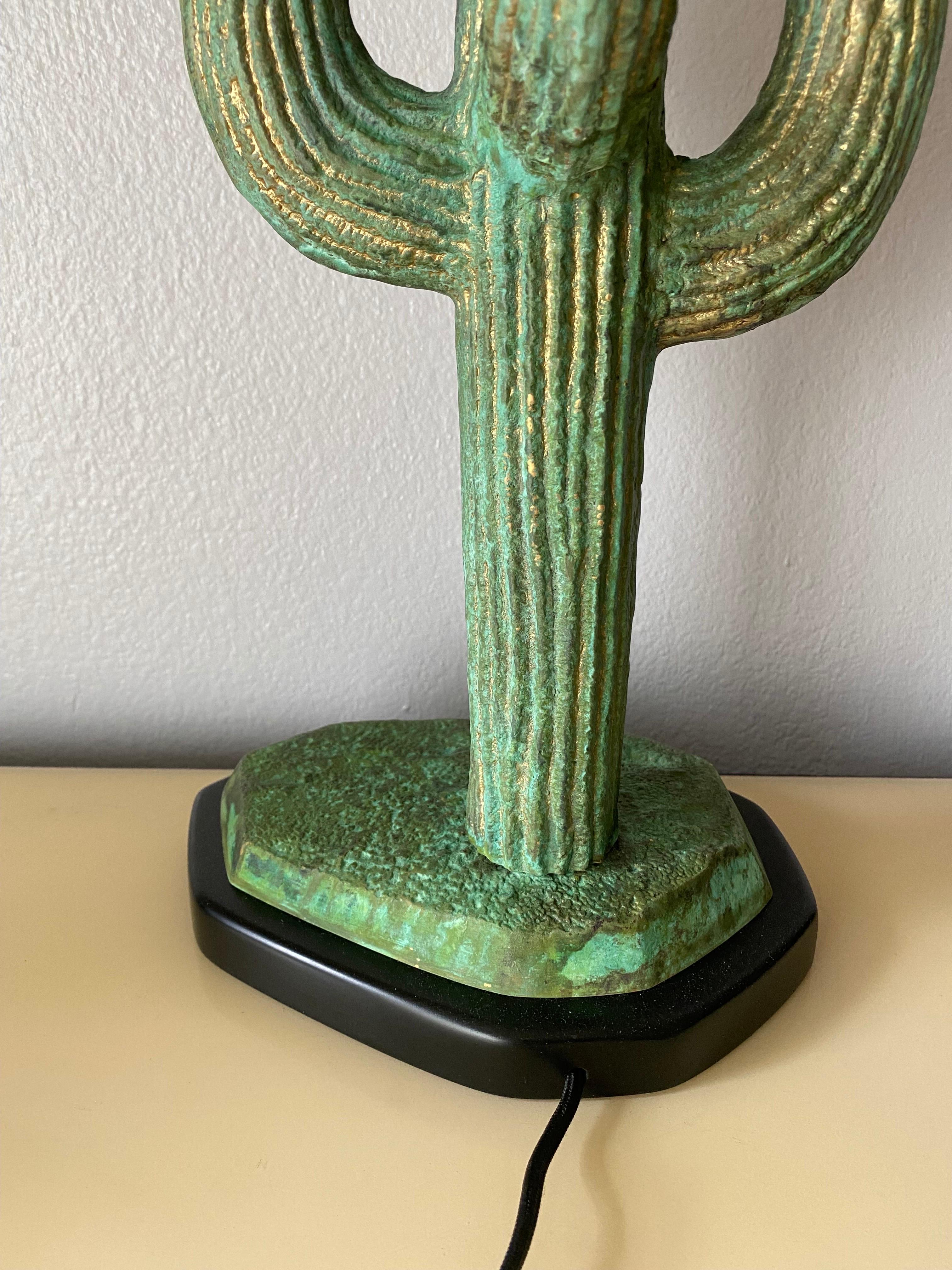 Late 20th Century Brass Saguaro Cactus Lamp For Sale