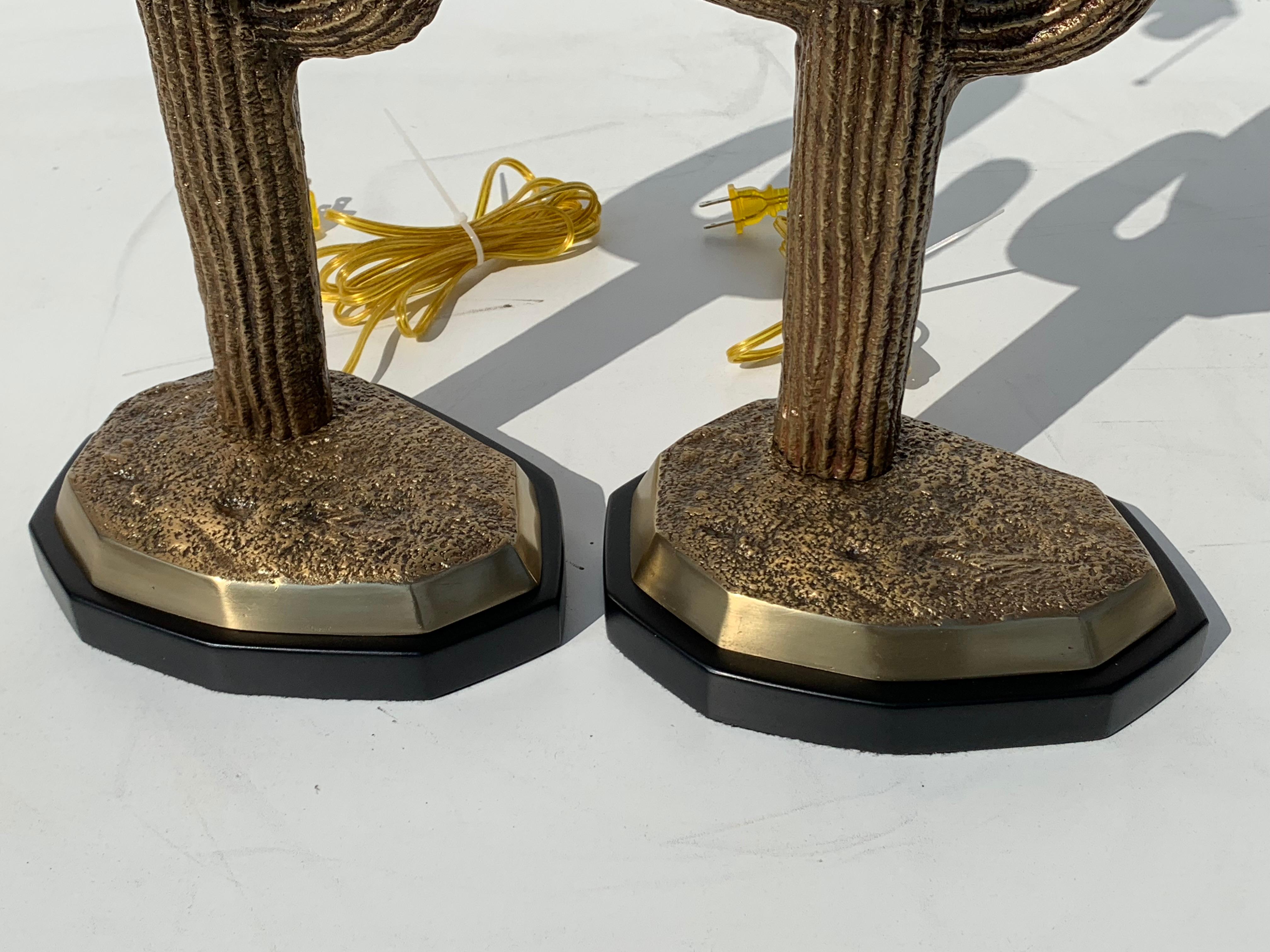American Pair of Brass Saguaro Cactus Lamps For Sale