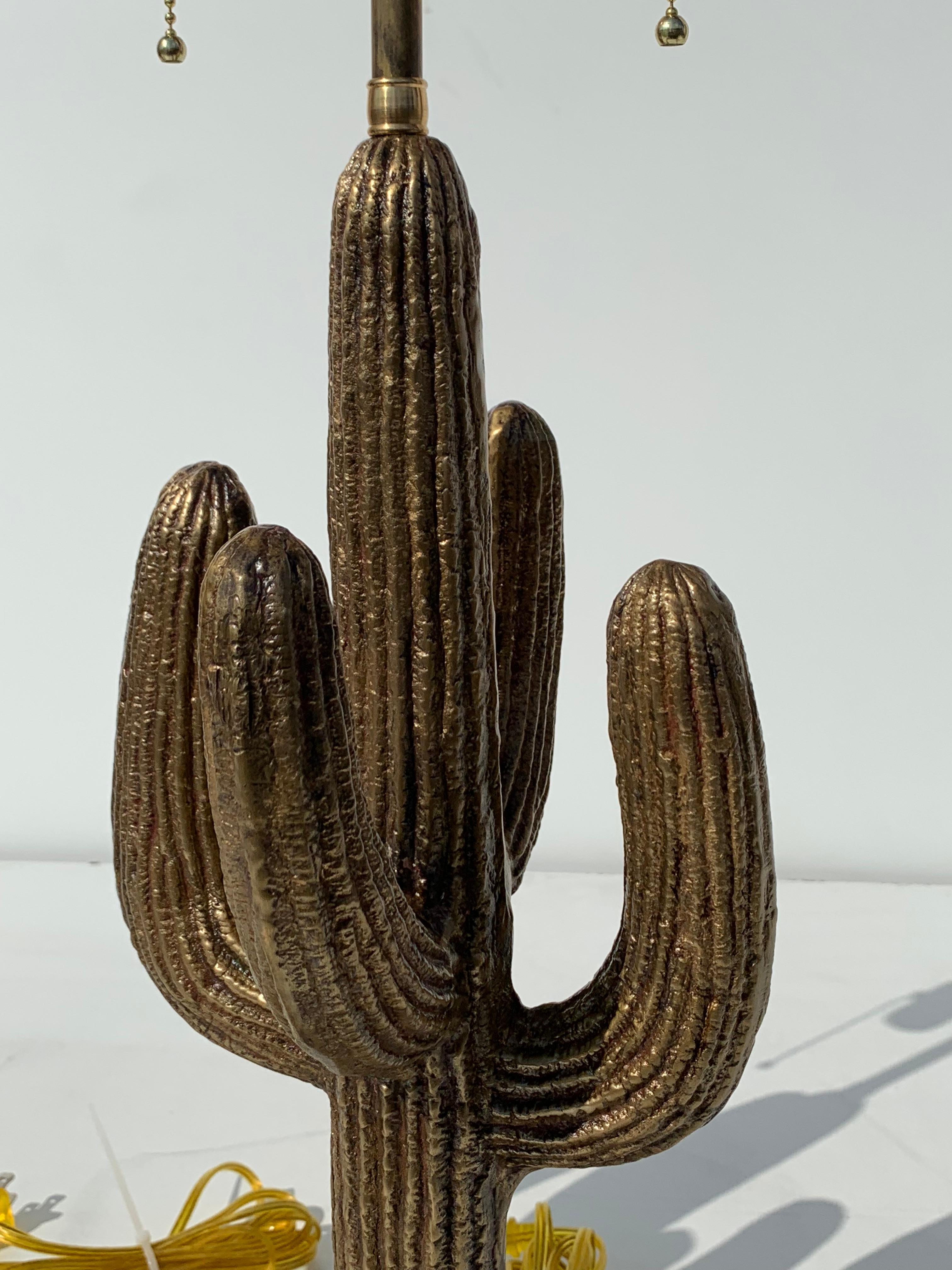 Pair of Brass Saguaro Cactus Lamps In Good Condition For Sale In North Hollywood, CA