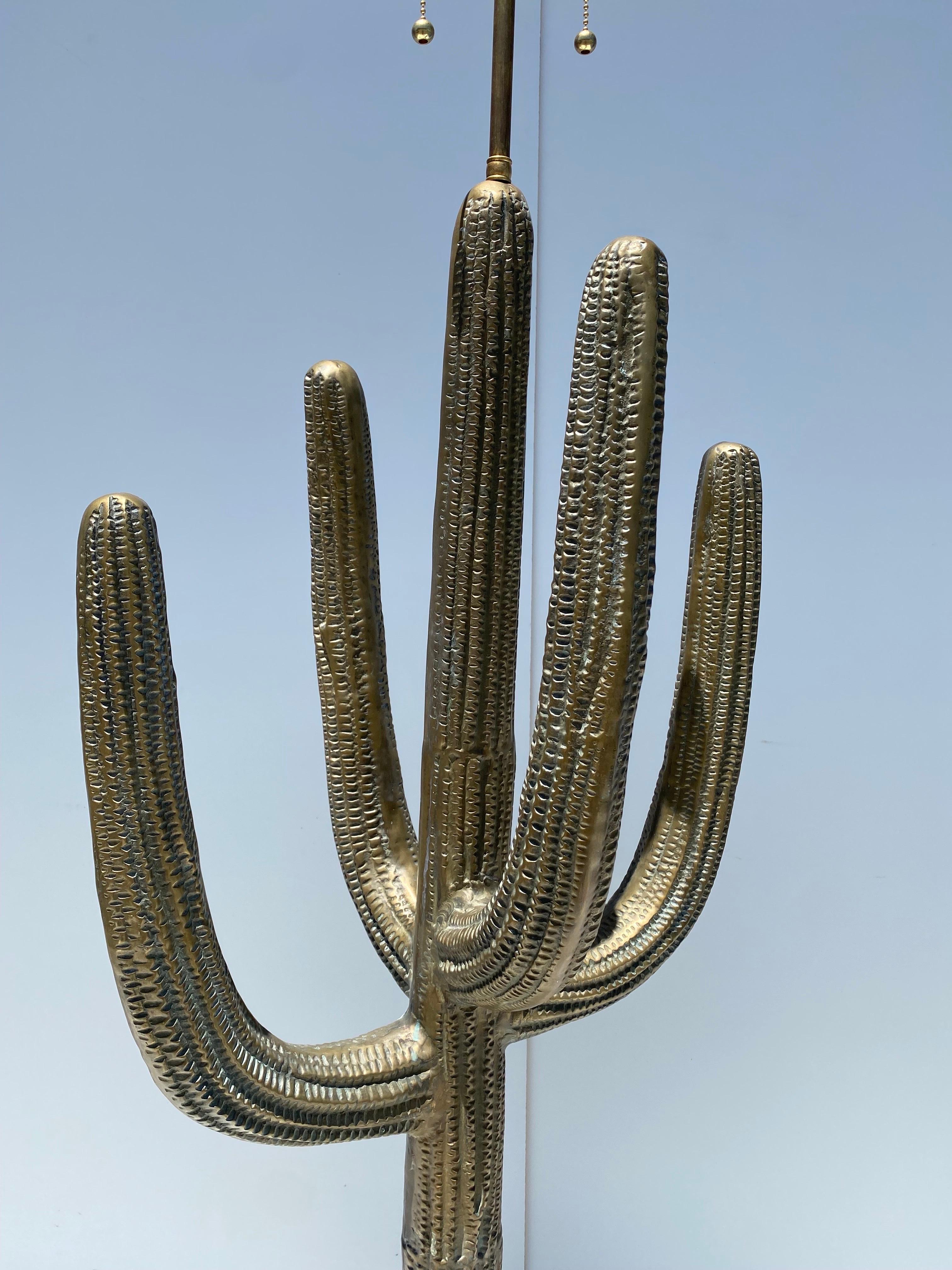 Brass Saguaro cactus sculpture/floor lamp. South Western or desert Mid Century Modern decor. Requires two up to 60watt bulbs. Only cactus is 45” tall.
