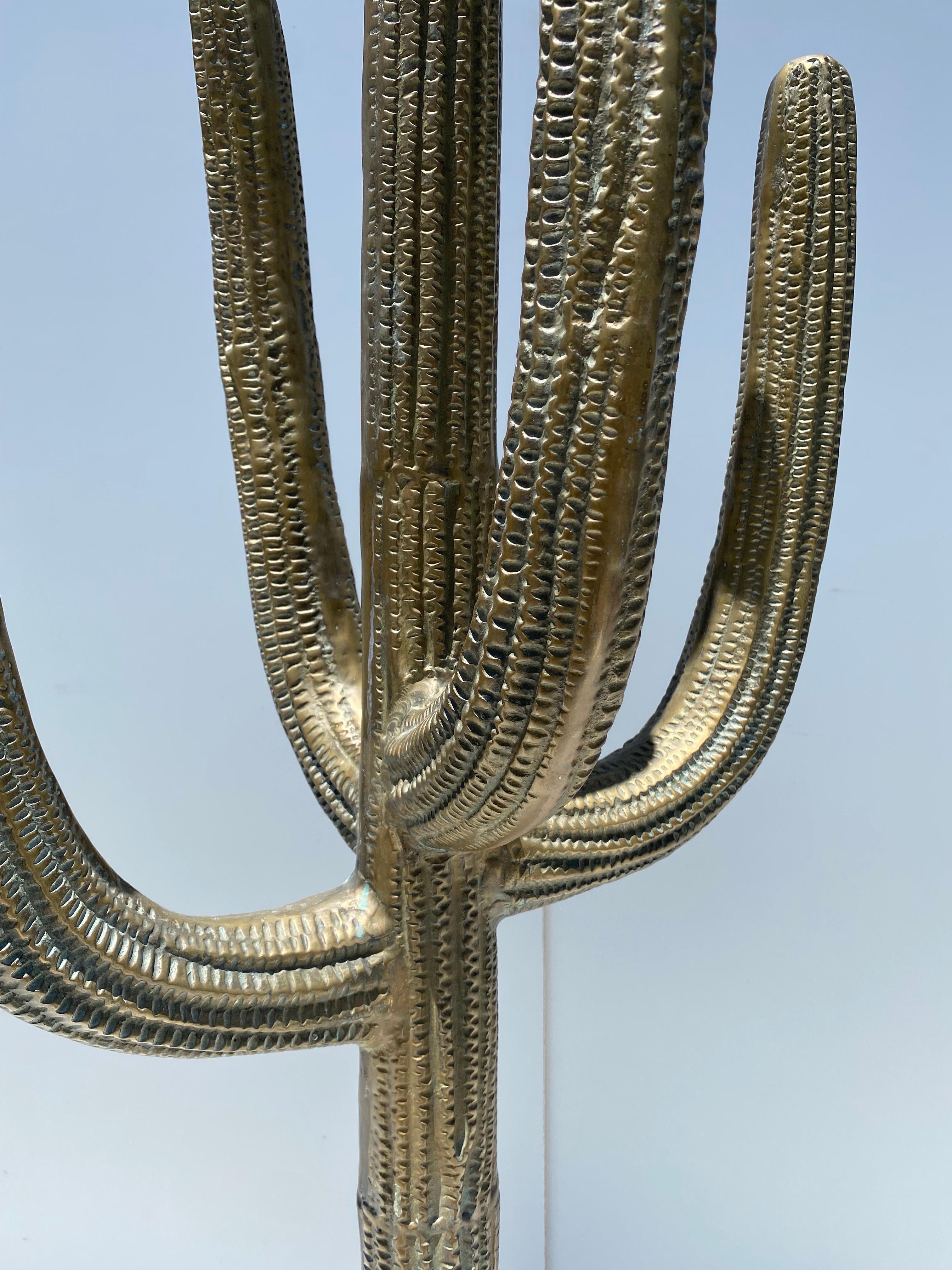 Hollywood Regency Brass Saguaro Cactus Sculpture / Floor Lamp For Sale