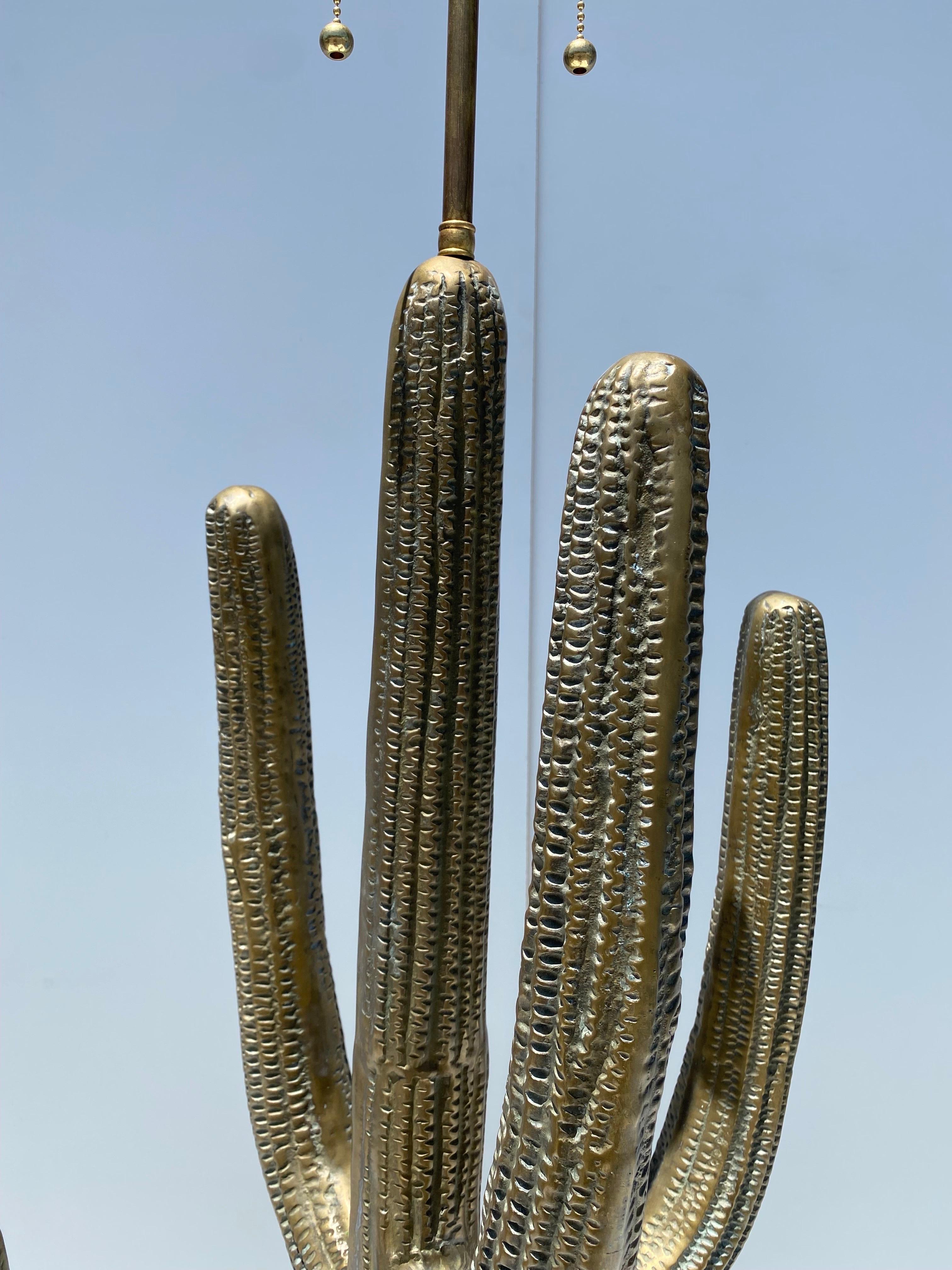 Patinated Brass Saguaro Cactus Sculpture / Floor Lamp For Sale
