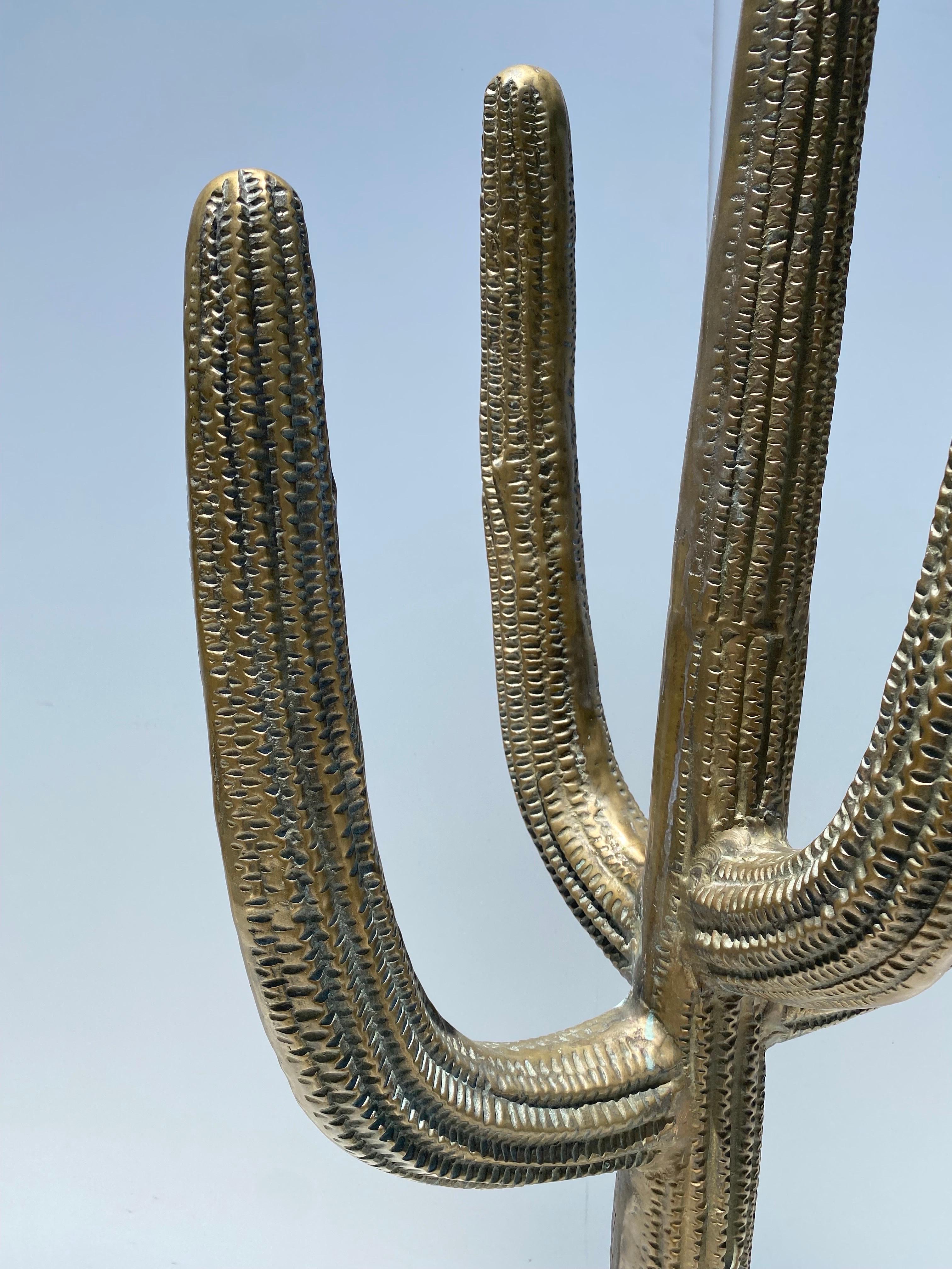 Brass Saguaro Cactus Sculpture / Floor Lamp In Good Condition For Sale In North Hollywood, CA
