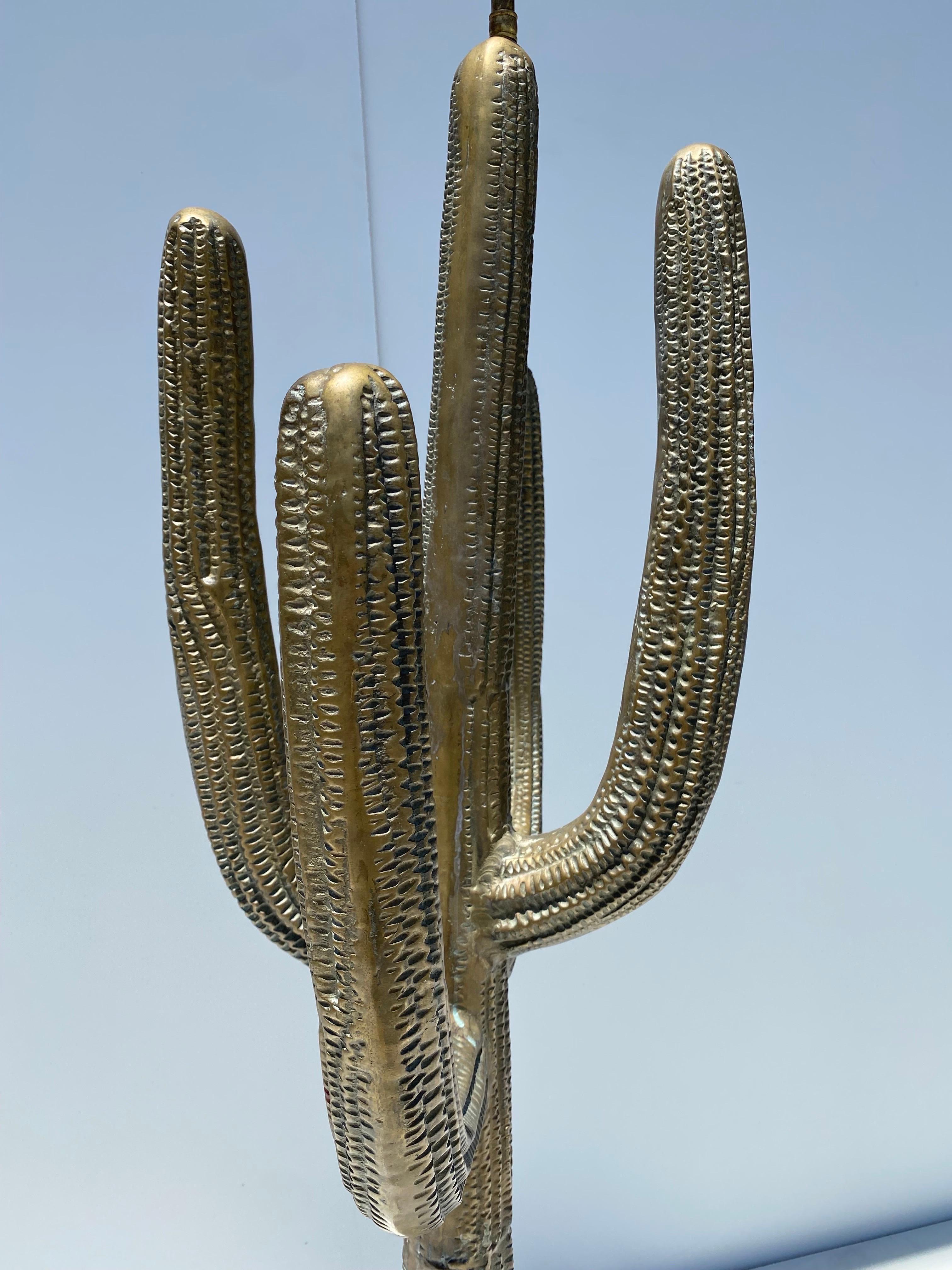 Late 20th Century Brass Saguaro Cactus Sculpture / Floor Lamp For Sale