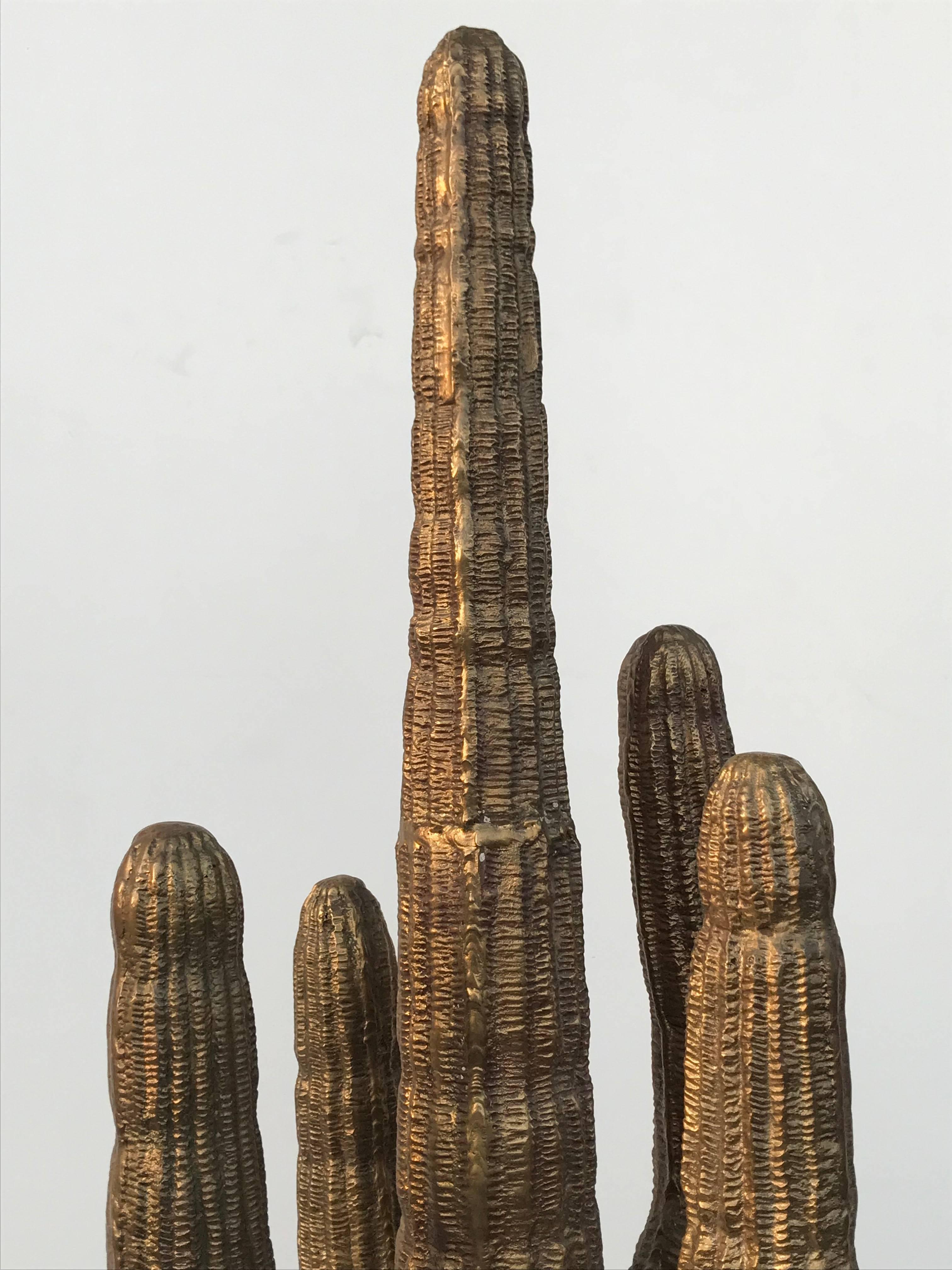 Mid-Century Modern Brass Saguaro Cactus Sculpture