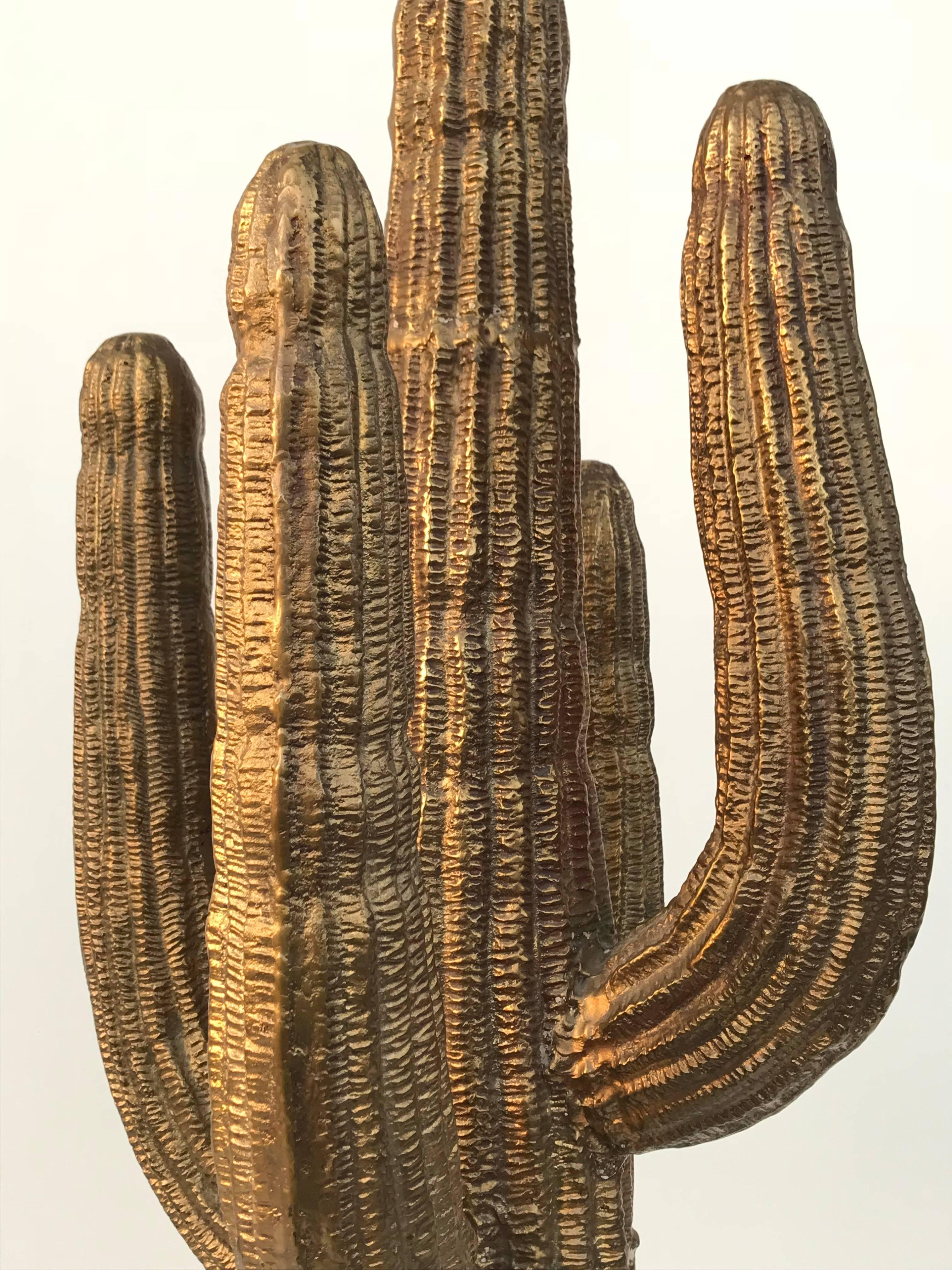 Patinated Brass Saguaro Cactus Sculpture