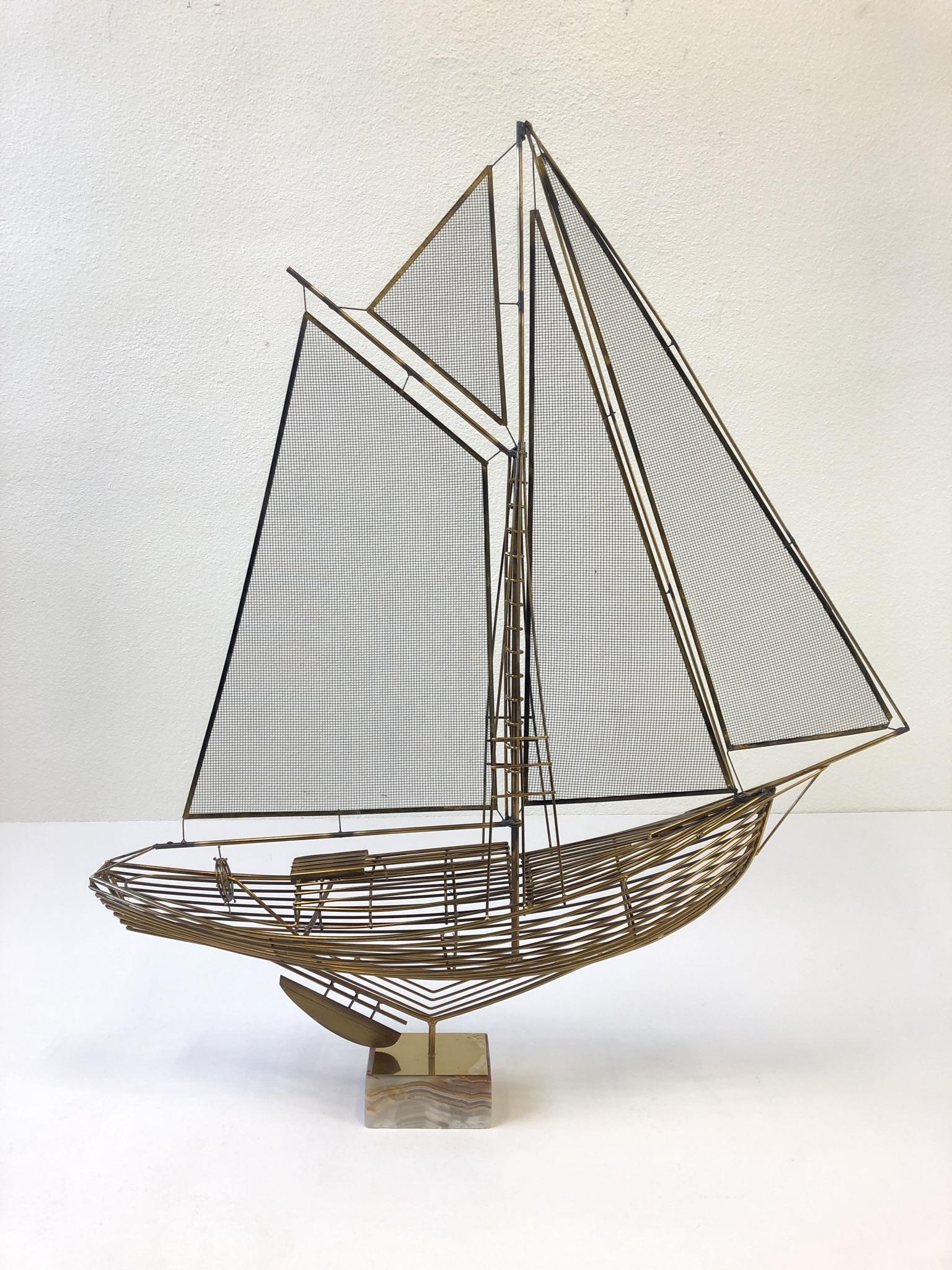 Modern Brass Sailboat Sculpture by Curtis Jere For Sale