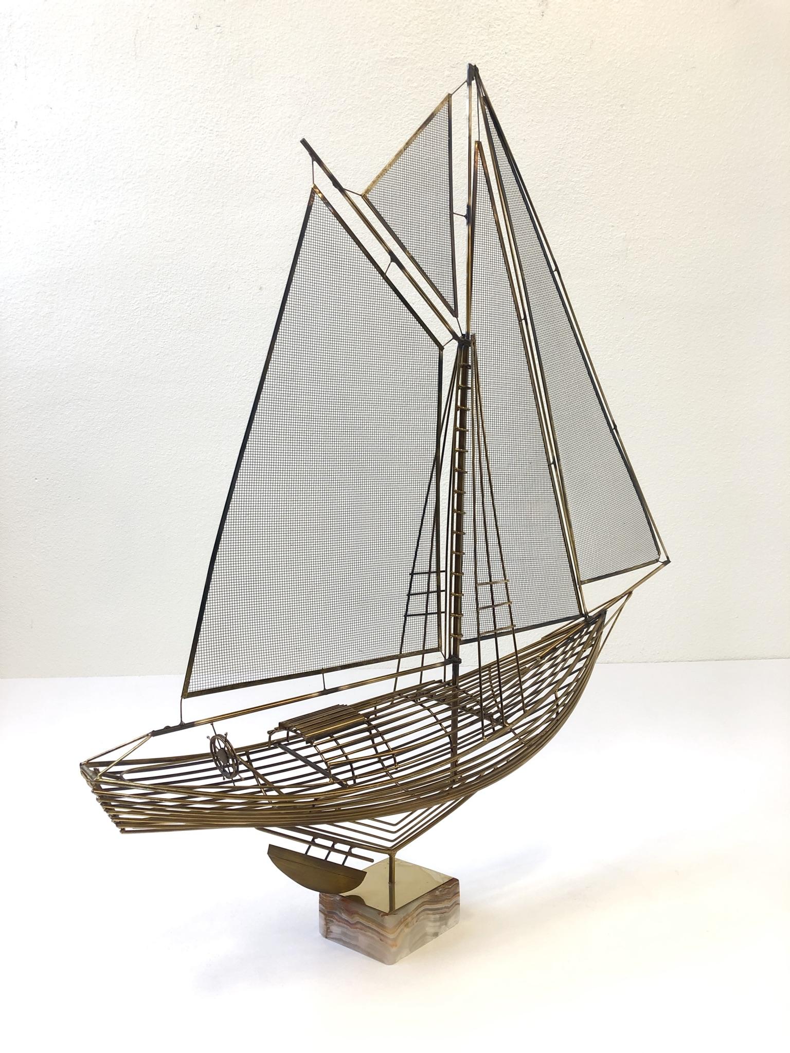 American Brass Sailboat Sculpture by Curtis Jere For Sale