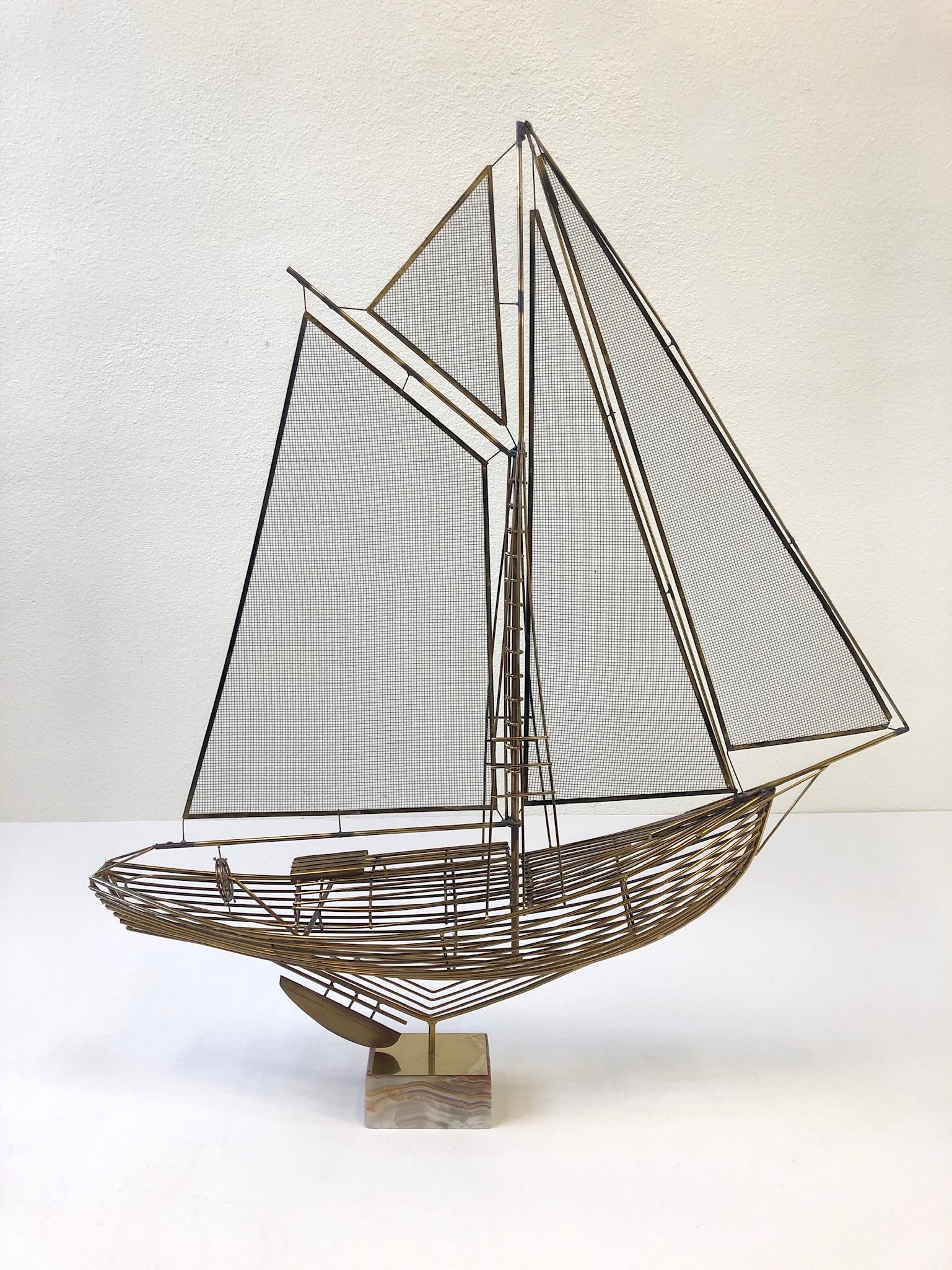 Brass Sailboat Sculpture by Curtis Jere In Excellent Condition For Sale In Palm Springs, CA