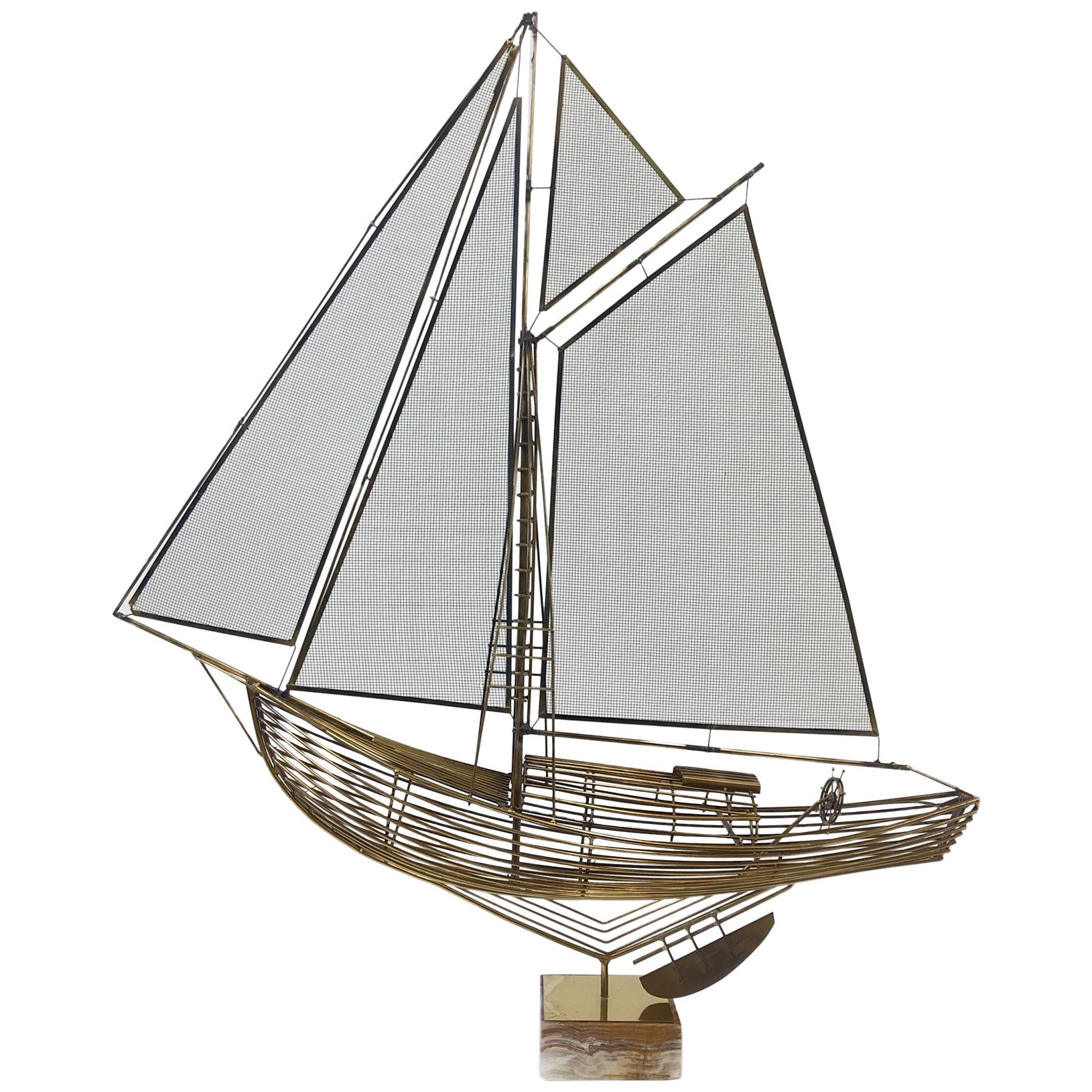 Brass Sailboat Sculpture by Curtis Jere