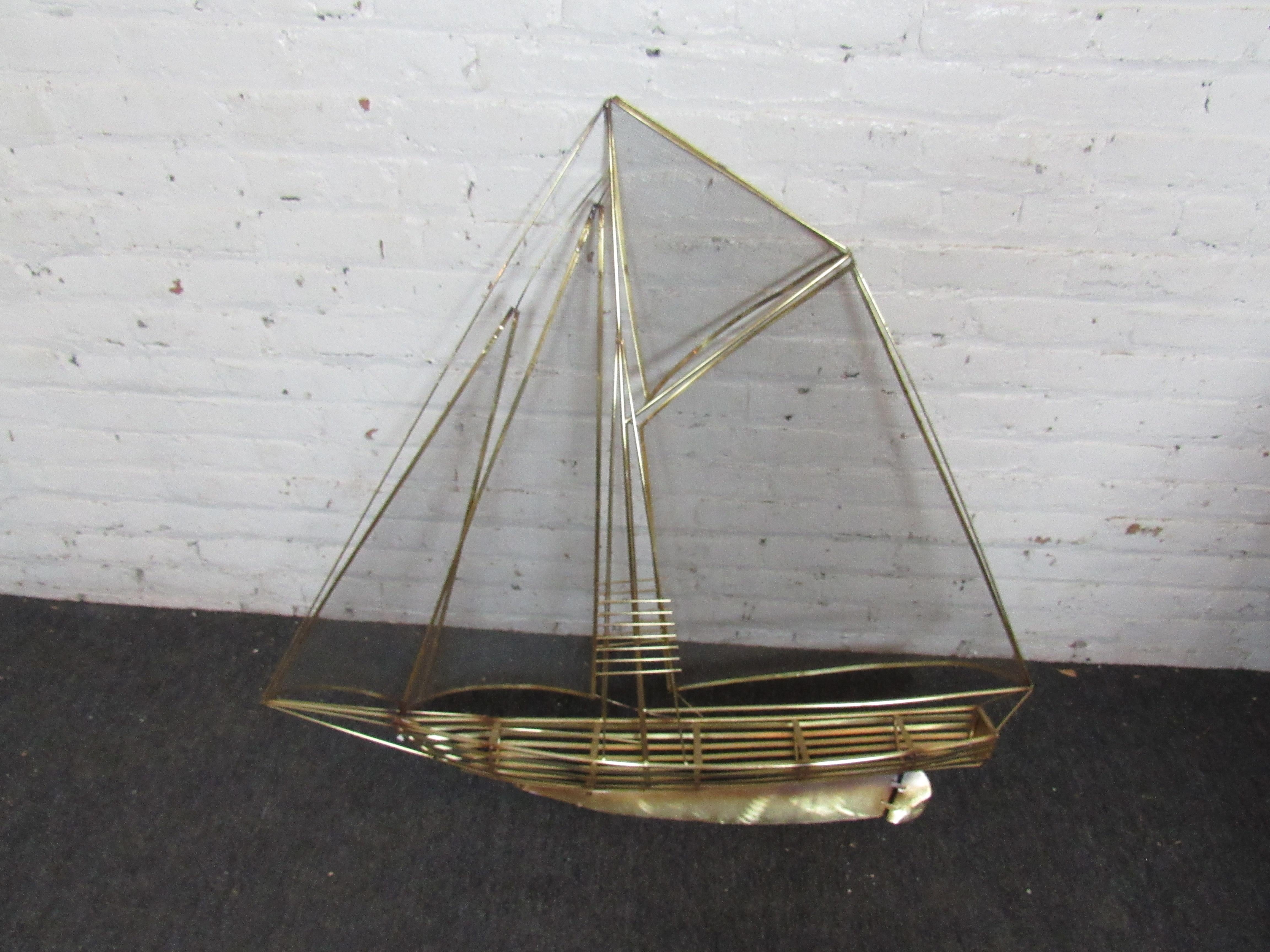 20th Century Brass Sailboat Wall Art in the Style of C. Jere For Sale