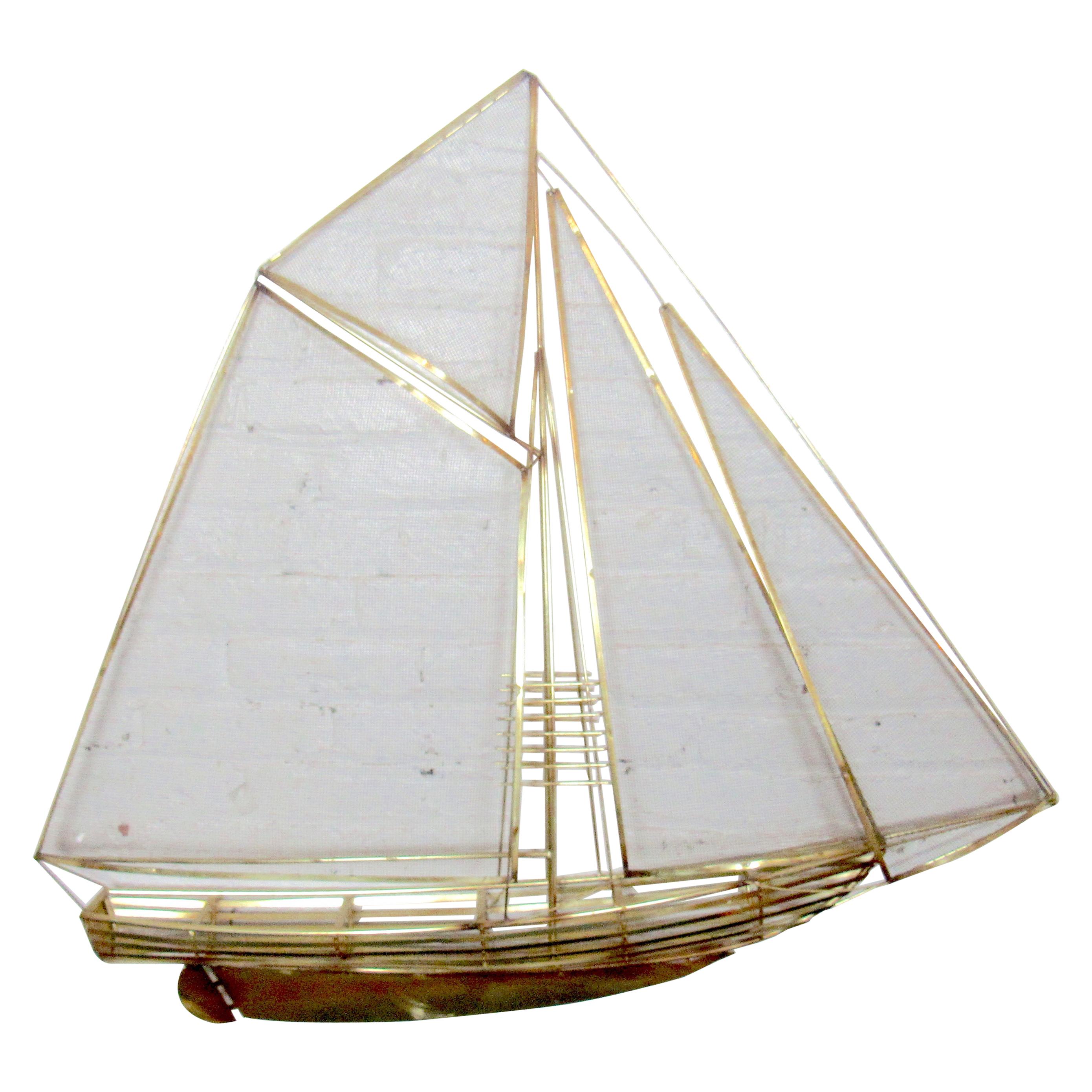 Brass Sailboat Wall Art in the Style of C. Jere For Sale