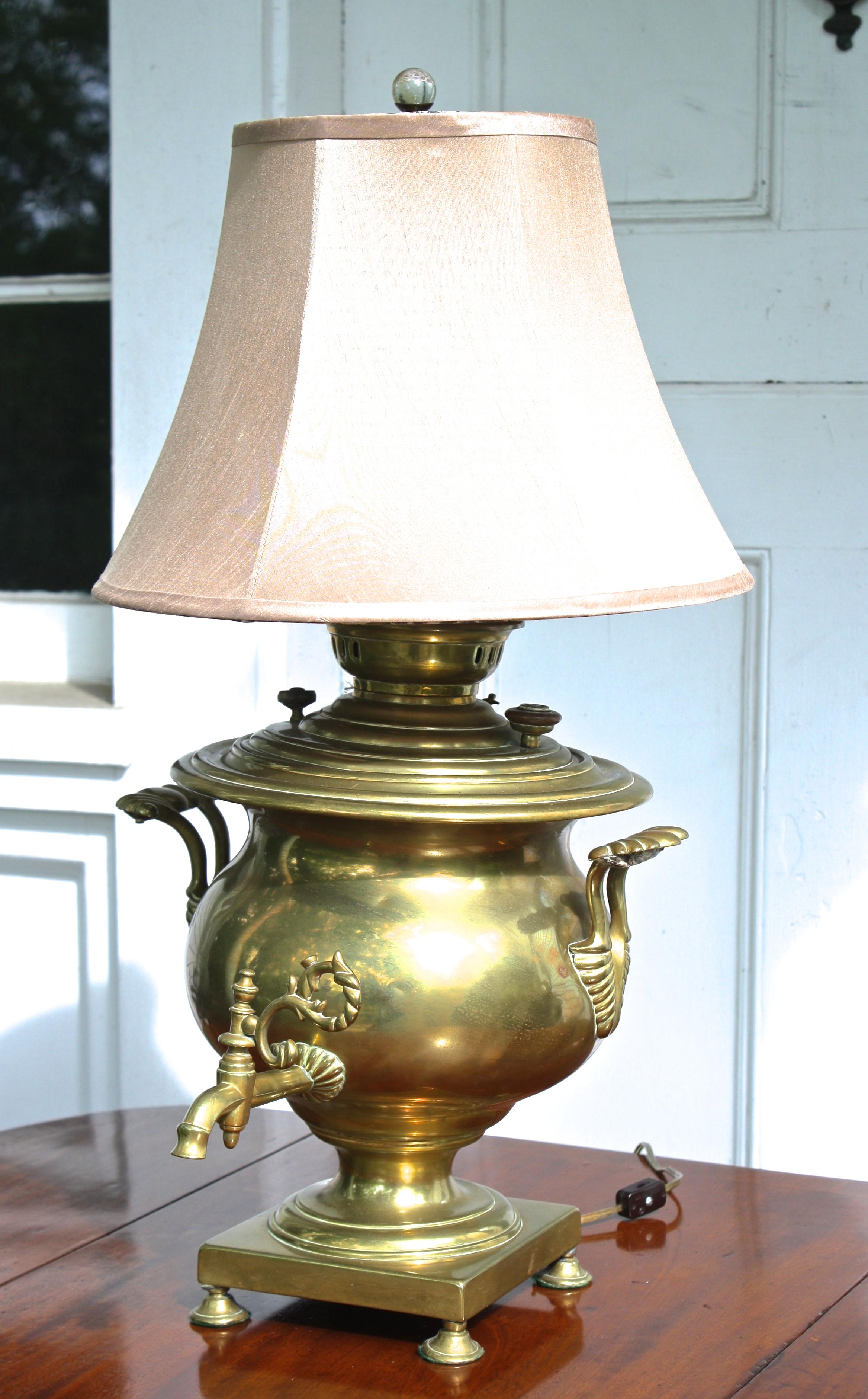 Beaux Arts Brass Samovar Lamp For Sale