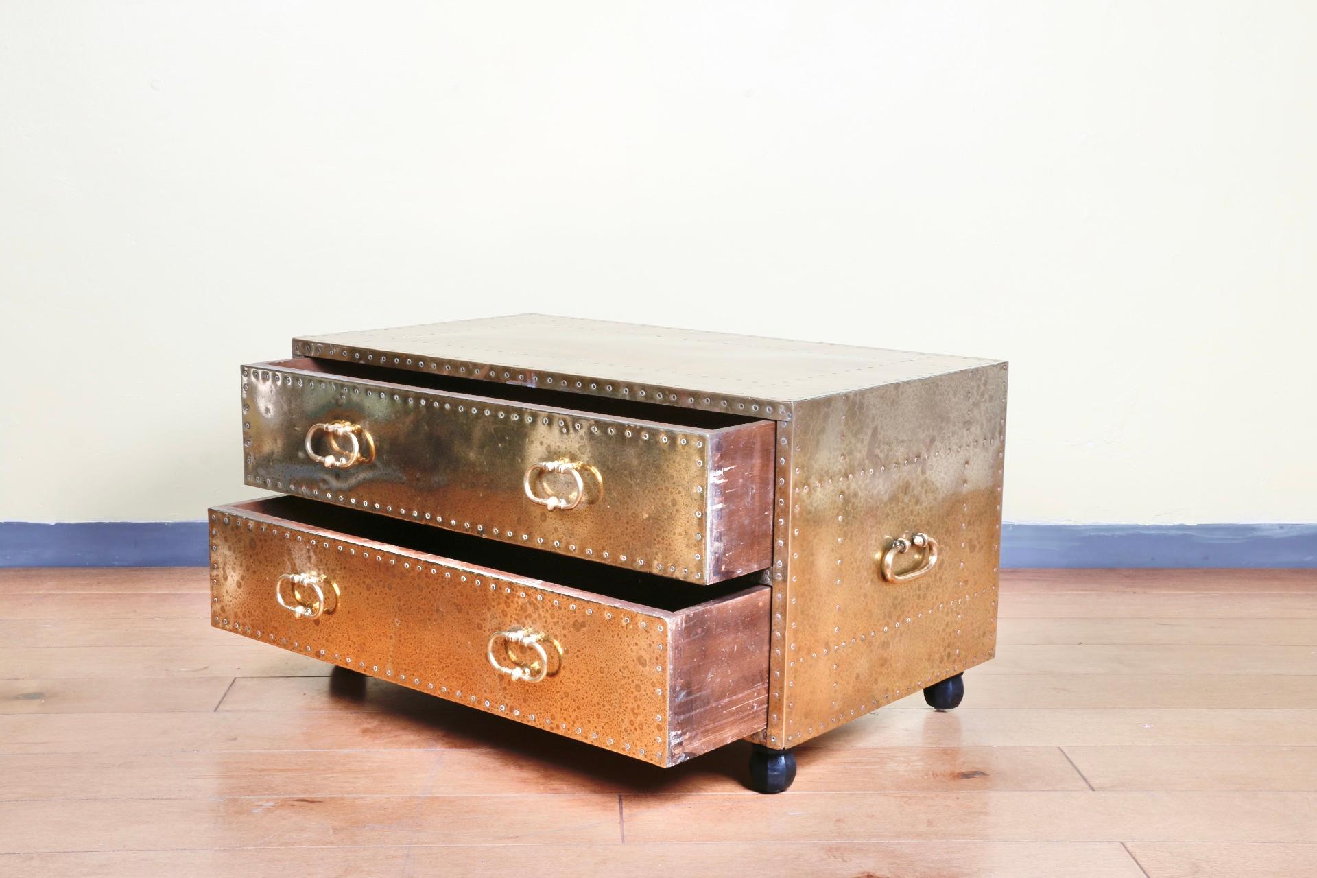 Late 20th Century Brass Sarreid Low Chest of Drawers