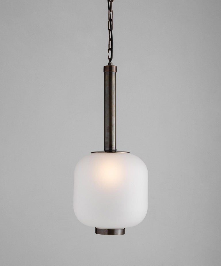 Contemporary Brass & Satin Glass Suspension Lamp, Italy, 21st Century For Sale