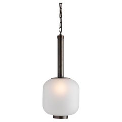Brass & Satin Glass Suspension Lamp, Made in Italy