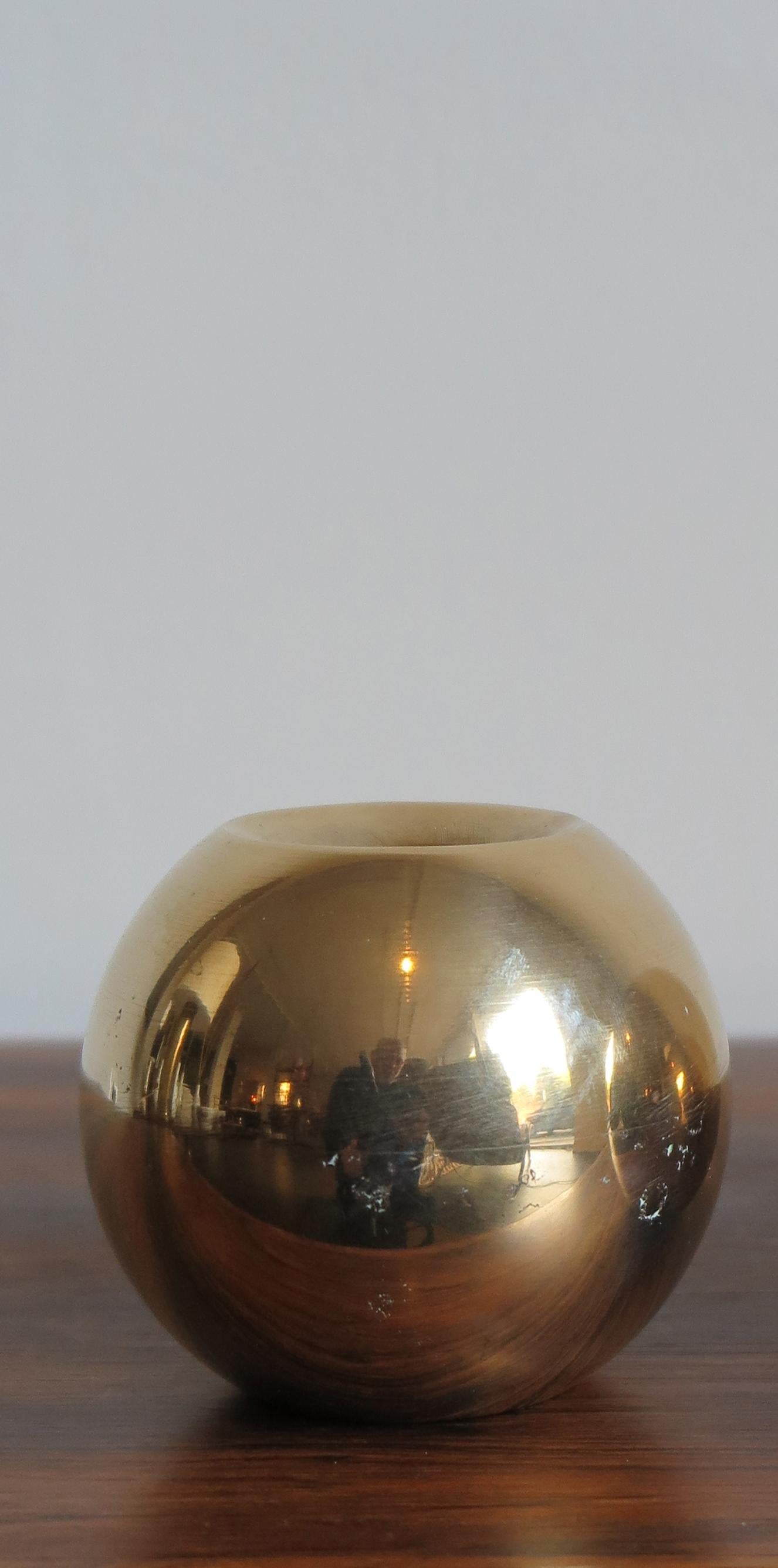 Scandinavian sphere candleholder candlestick in solid brass, Denmark, 1950s.