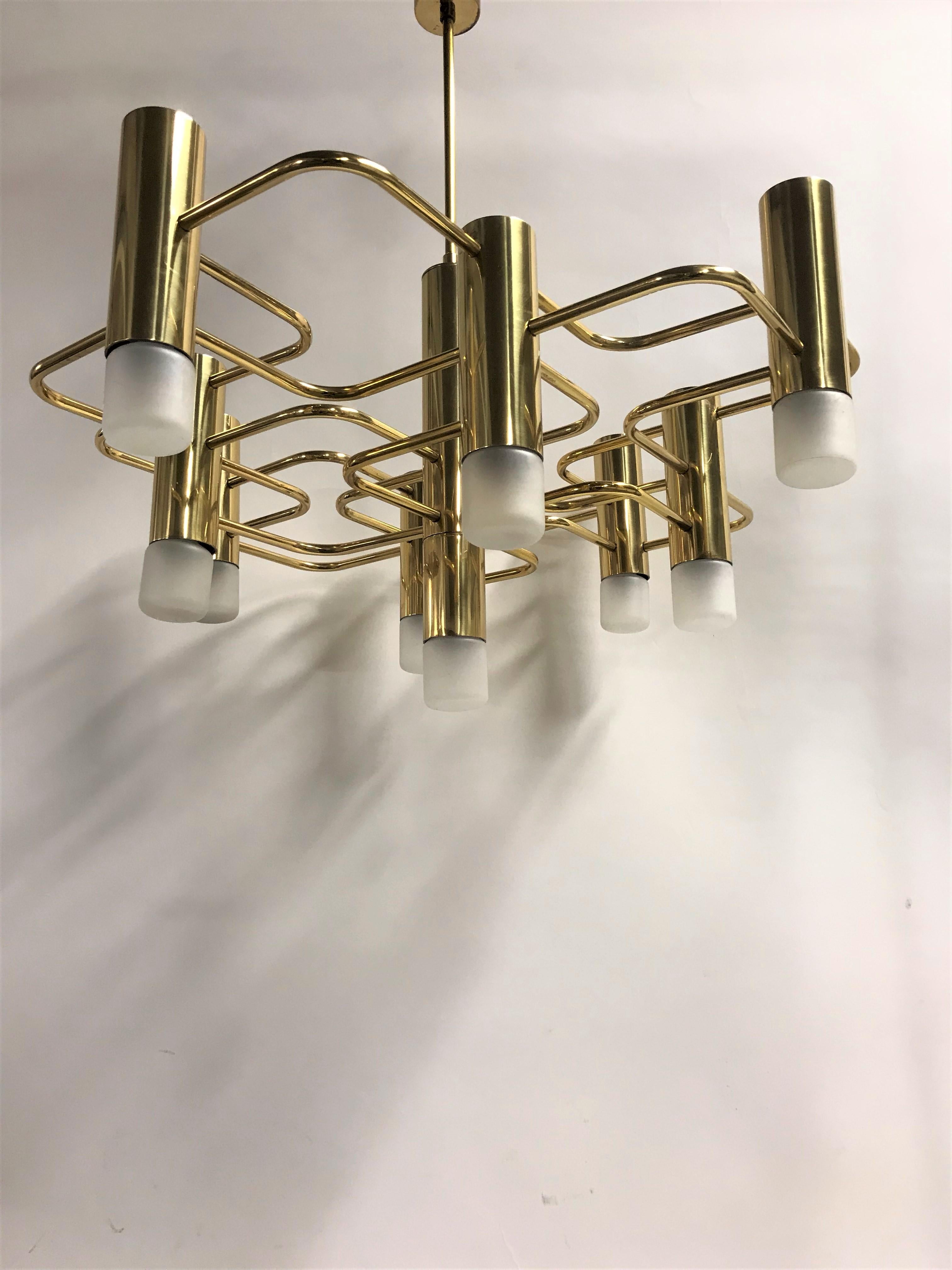 Brass Sciolari Chandelier with 9-Light Points, 1970s 10