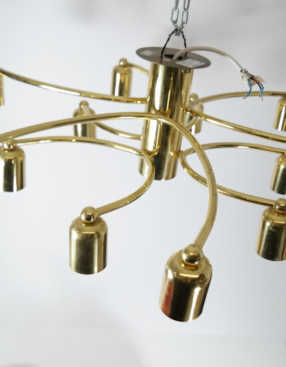 Mid-Century Modern Brass Sciolari Style Chandelier, 1970s