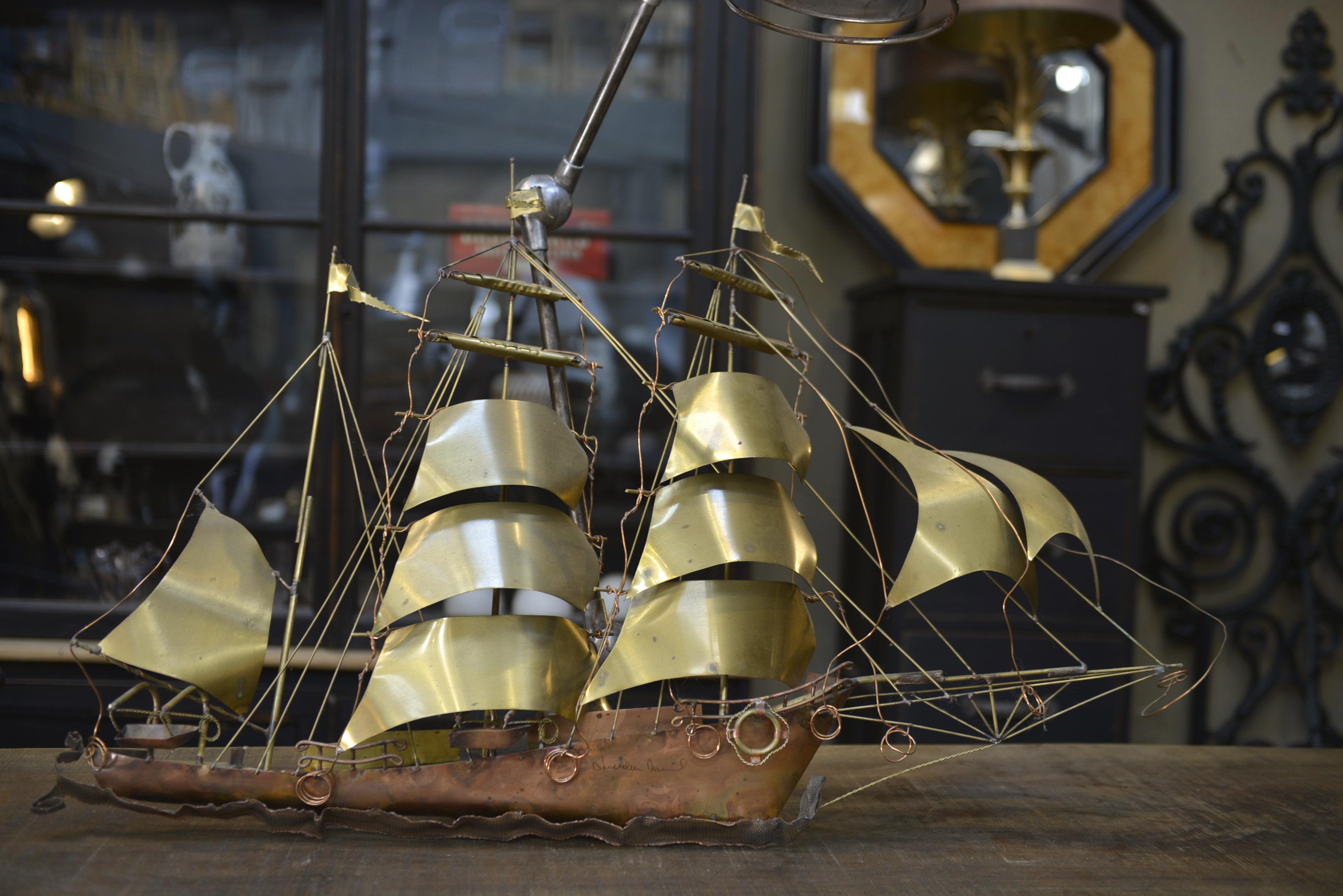 Brass Sconce Boat Sculpture by Daniel d'Haeseleer, circa 1970 For Sale 1