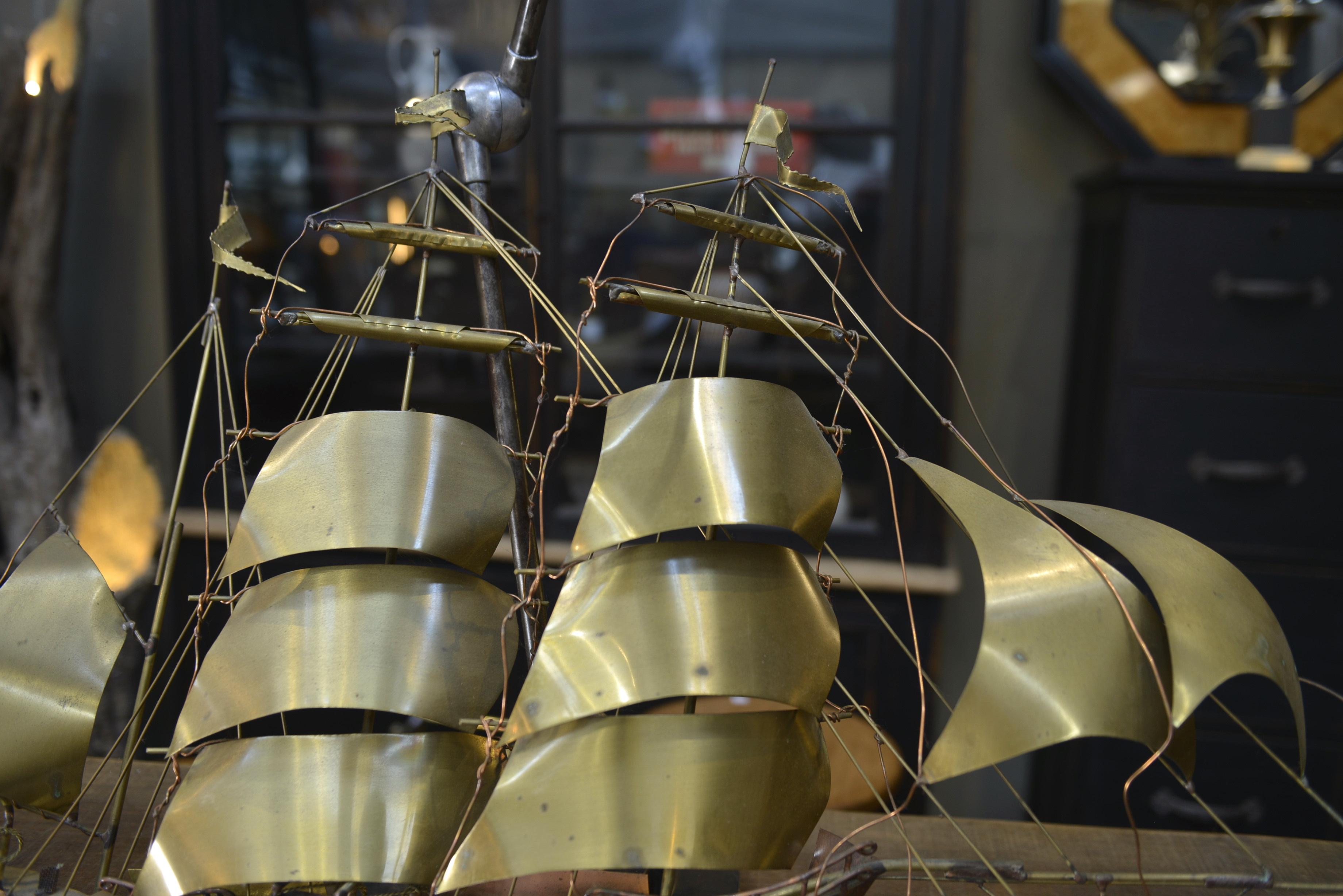 Brass Sconce Boat Sculpture by Daniel d'Haeseleer, circa 1970 For Sale 2