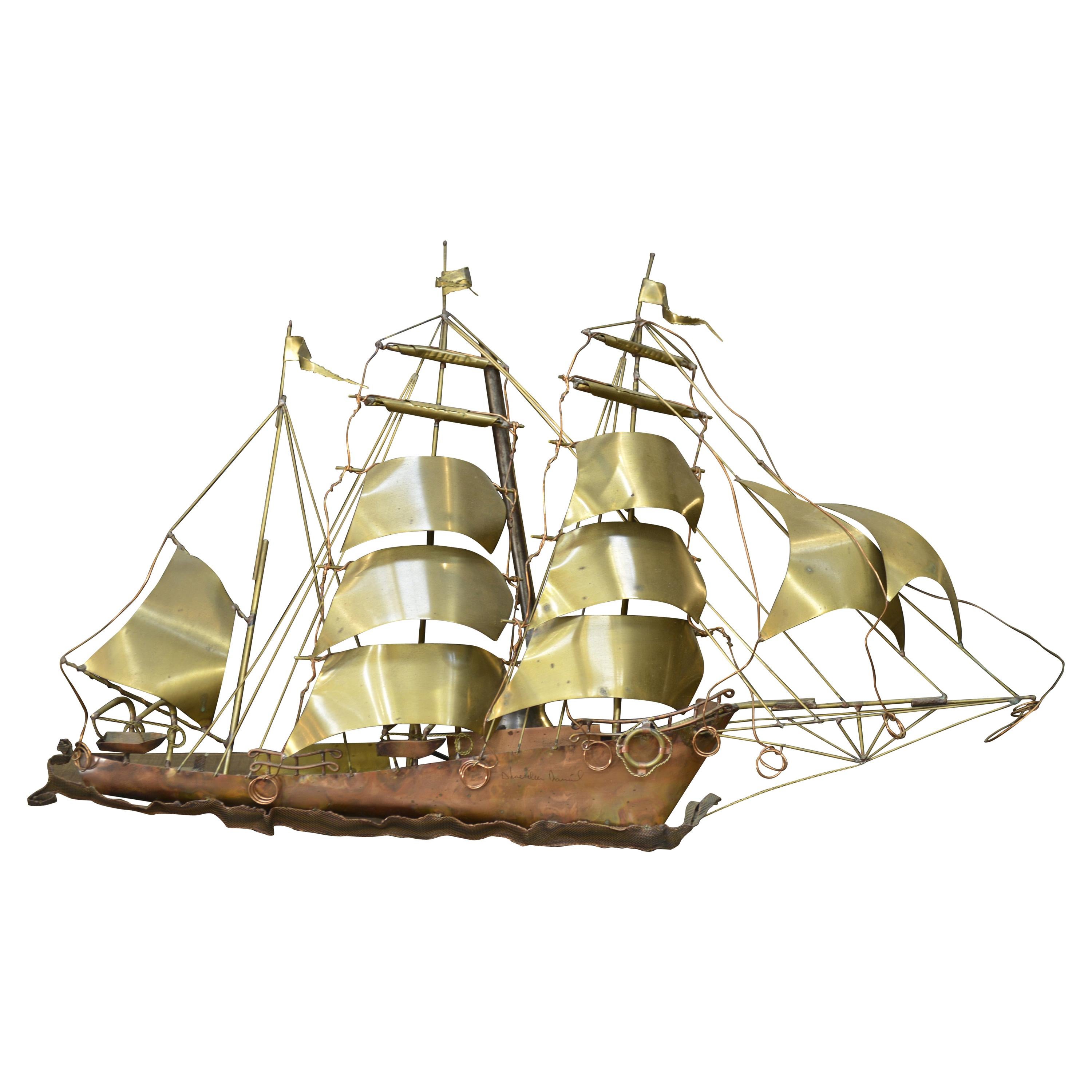 Brass Sconce Boat Sculpture by Daniel d'Haeseleer, circa 1970 For Sale