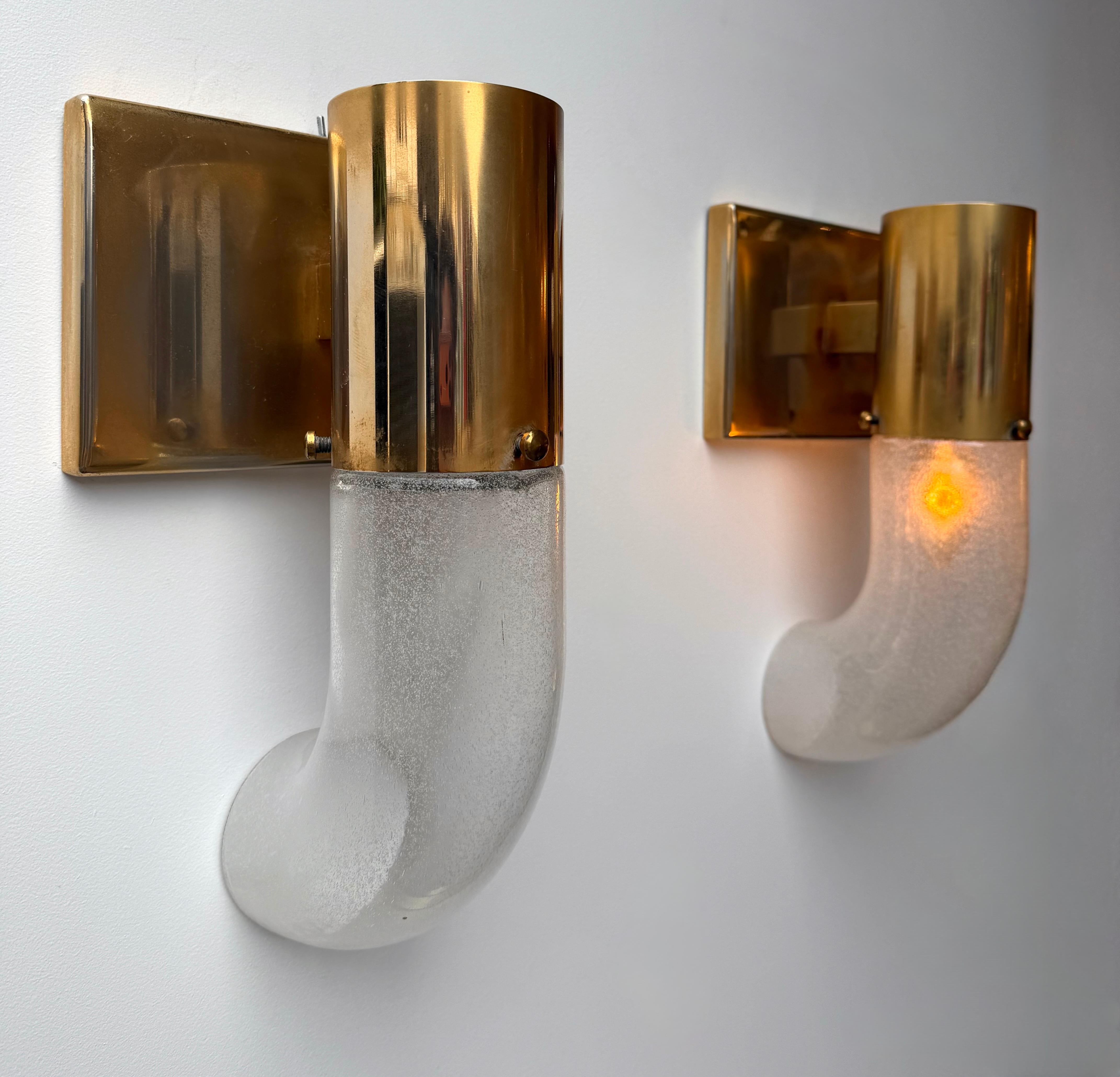 Fine XX secolo Sconce in ottone e vetro di Murano di Aldo Nason per Mazzega, Italia, anni '70 in vendita